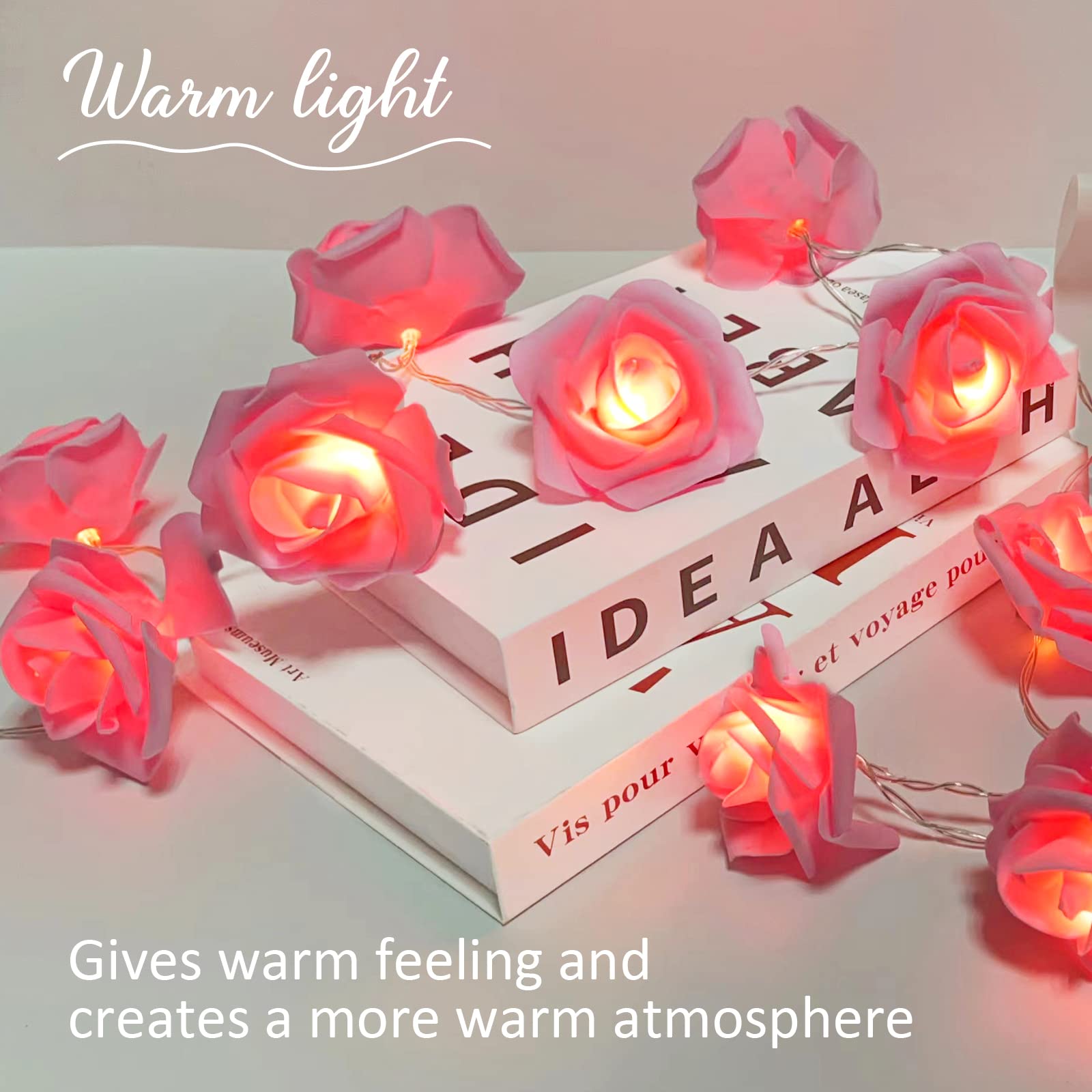 VIPMOON Pink Rose String Lights - 20 LED Fairy Lights for Bedroom, Battery Operated Romantic Flower Lights - Perfect for Mother's Birthday, Party, Proposal & Home Decoration (2M/6.65ft) | Create Cozy Ambiance for Weddings, Dinners & Nursery Decor