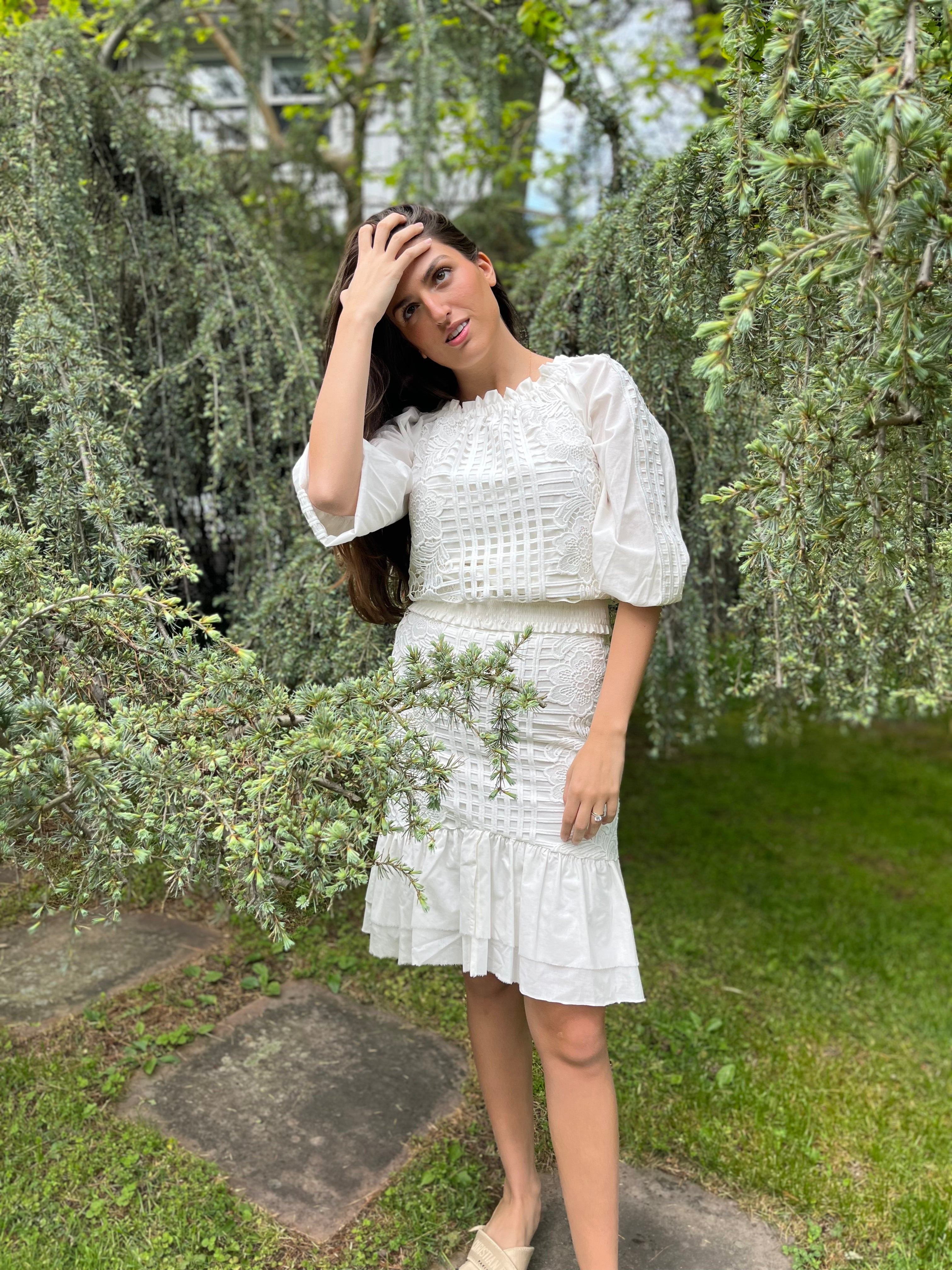 Elegant White Lattice Top for Women - Breathable Summer Blouse - Perfect for Casual Outings, Beach Wear & Date Nights