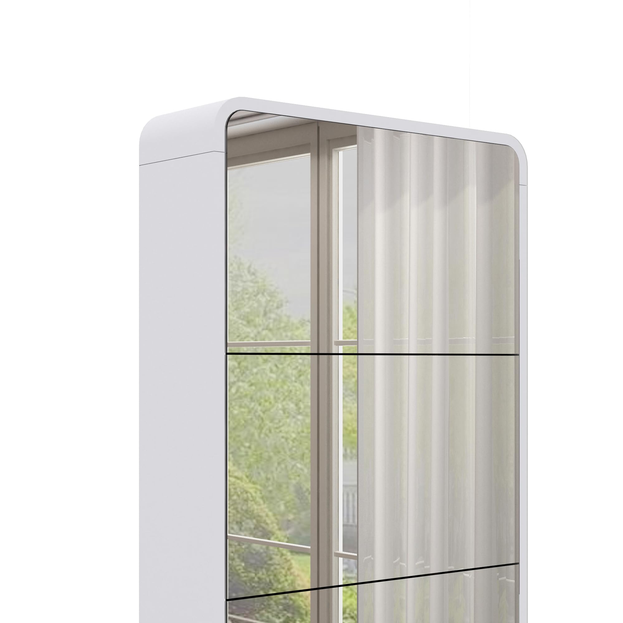 Slim Mirror Shoe Cabinet with Flip Drawers - Freestanding Narrow Shoe Rack Organizer with Full-Length Mirror - White Wooden Entryway Storage for Living Room, Hallway, Closet & Small Apartments - Perfect for Space-Saving Home Organization & Quick Outfit Checks