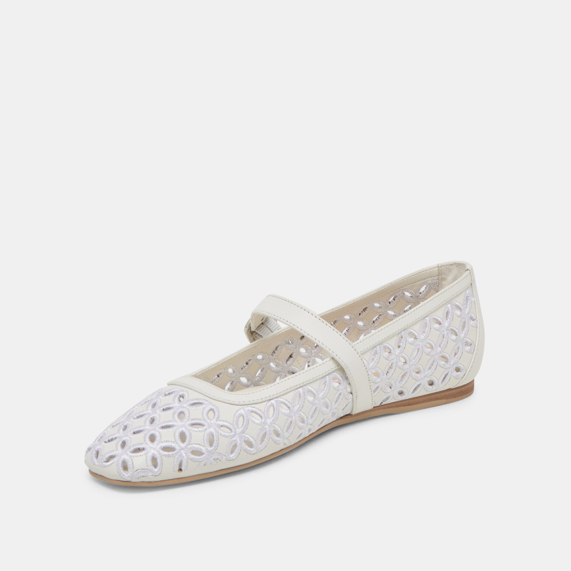 RODNI Women's Genuine Leather Ballet Flats with Eyelet Perforations - True White - Comfortable & Stylish for Work, Casual & Wedding Occasions