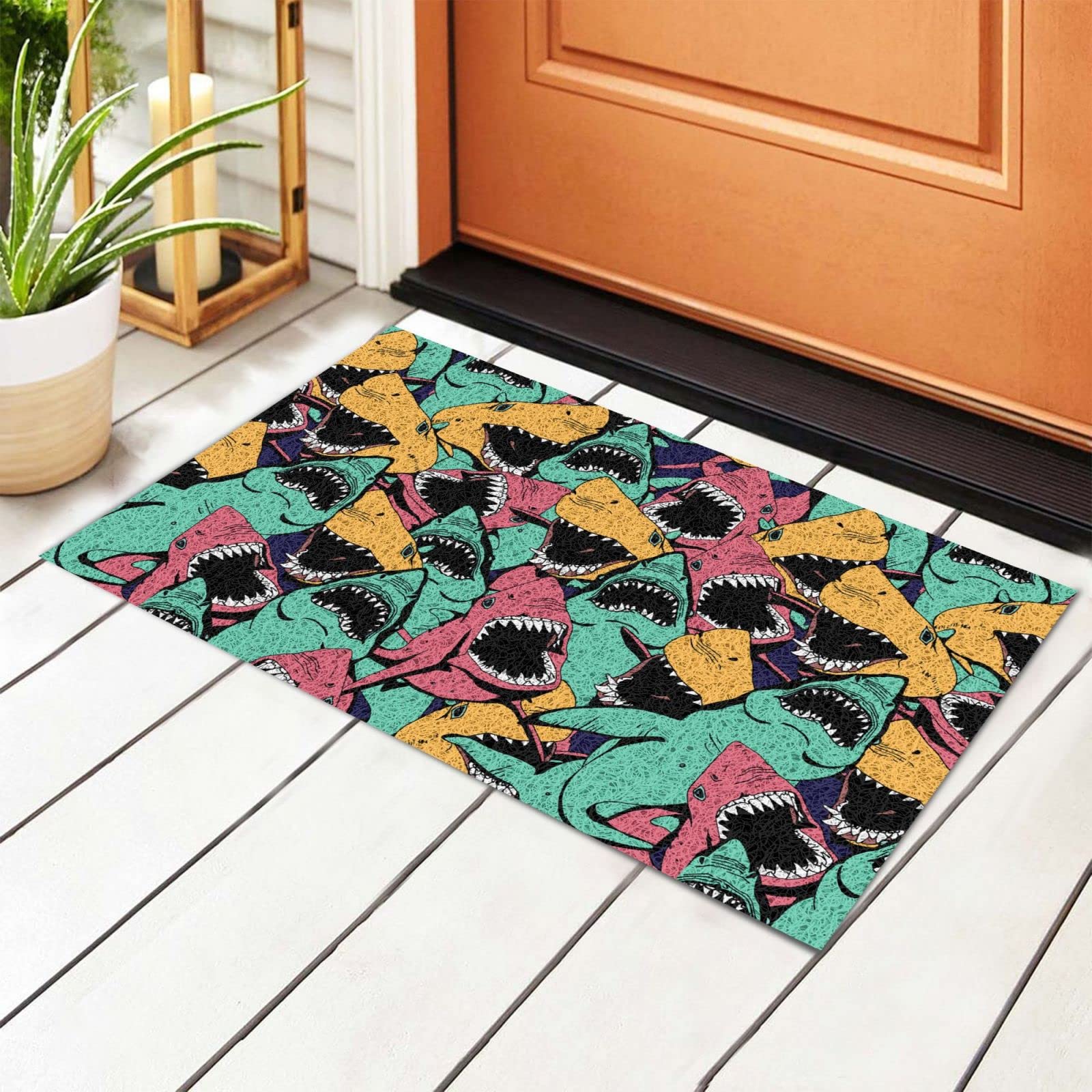 BoeHiop Angry Shark Welcome Doormat - Non-Slip Absorbent Rug for Indoor/Outdoor Use - Personalized Front Door Mat for Home Decor - Perfect for Entryways, Porches, and Patios