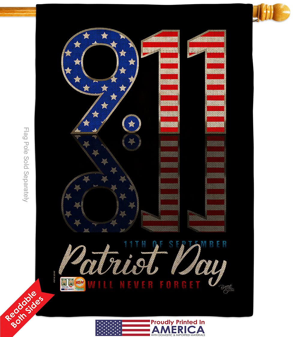 Patriotic September 11 Garden Flag Kit - Double-Sided 28x40 Inch USA-Made Burlap Yard Banner for Memorial Day, Patriot Day & Home Decoration - Perfect for Front Porch, Lawn & Patriotic Events