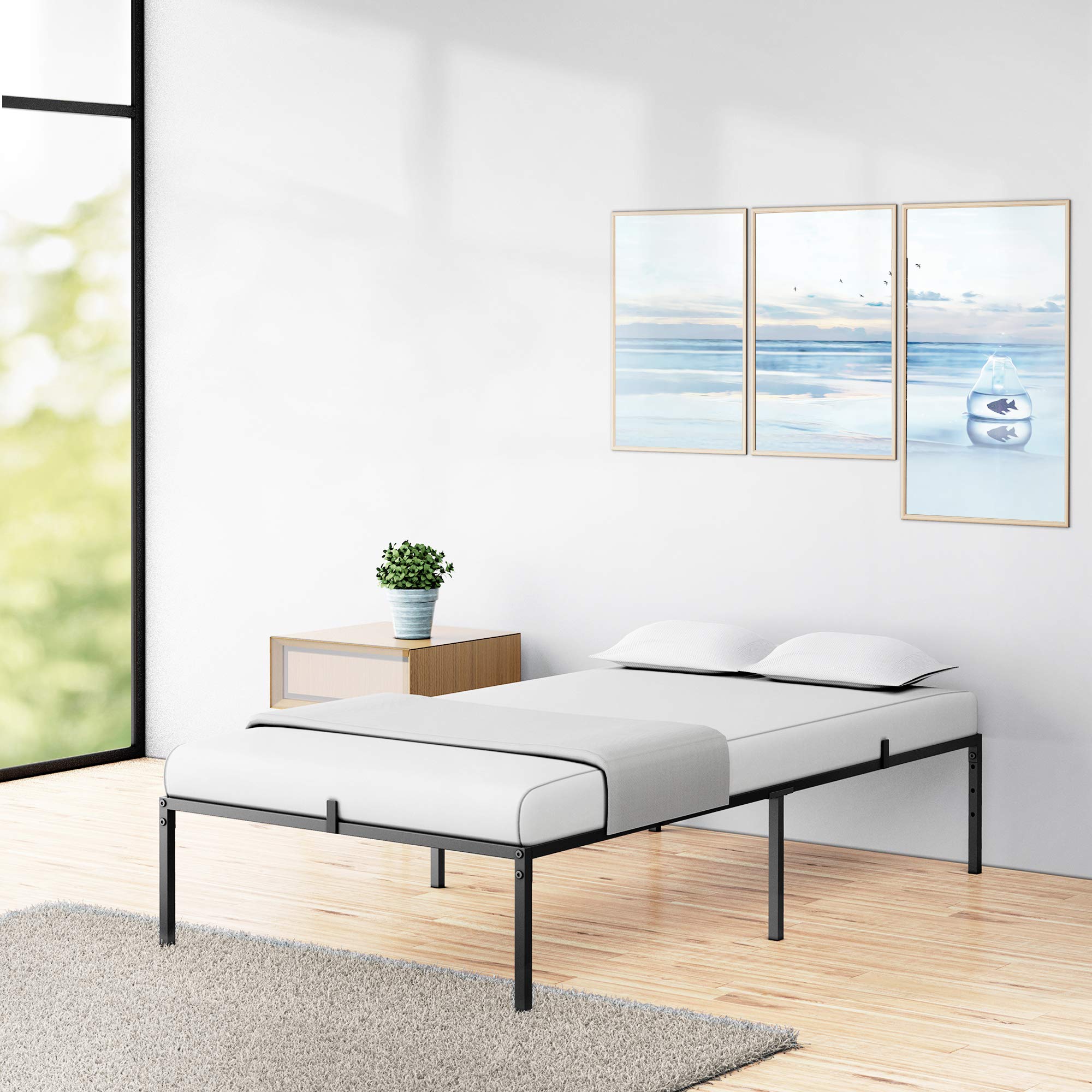 Heavy Duty Twin Metal Bed Frame with Steel Slat Support - No Box Spring Needed - Easy Assembly 75.2
