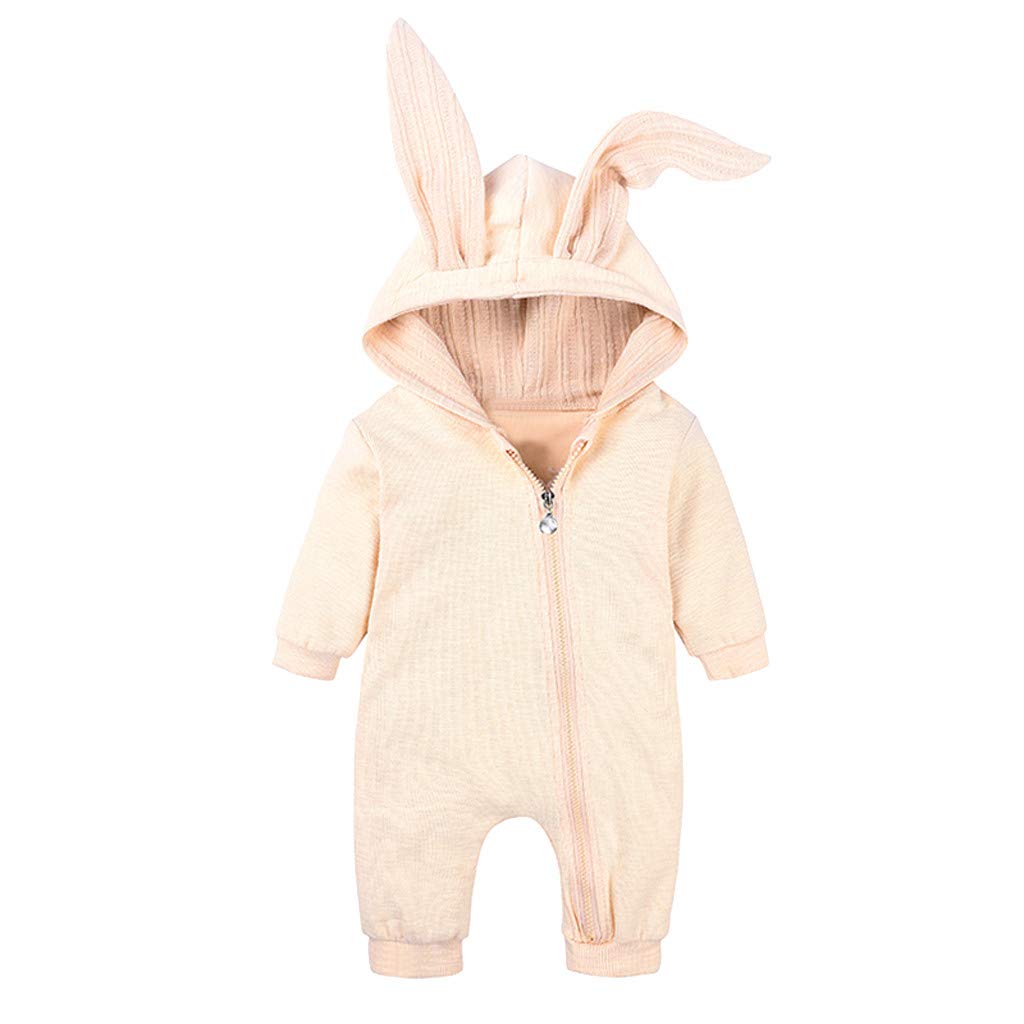 Baby Boys & Girls Spring Hooded Jumpsuit with Rabbit Ears - Soft Cotton Zipper Romper for Infants | Perfect for Playdates, Easter, and Photo Shoots