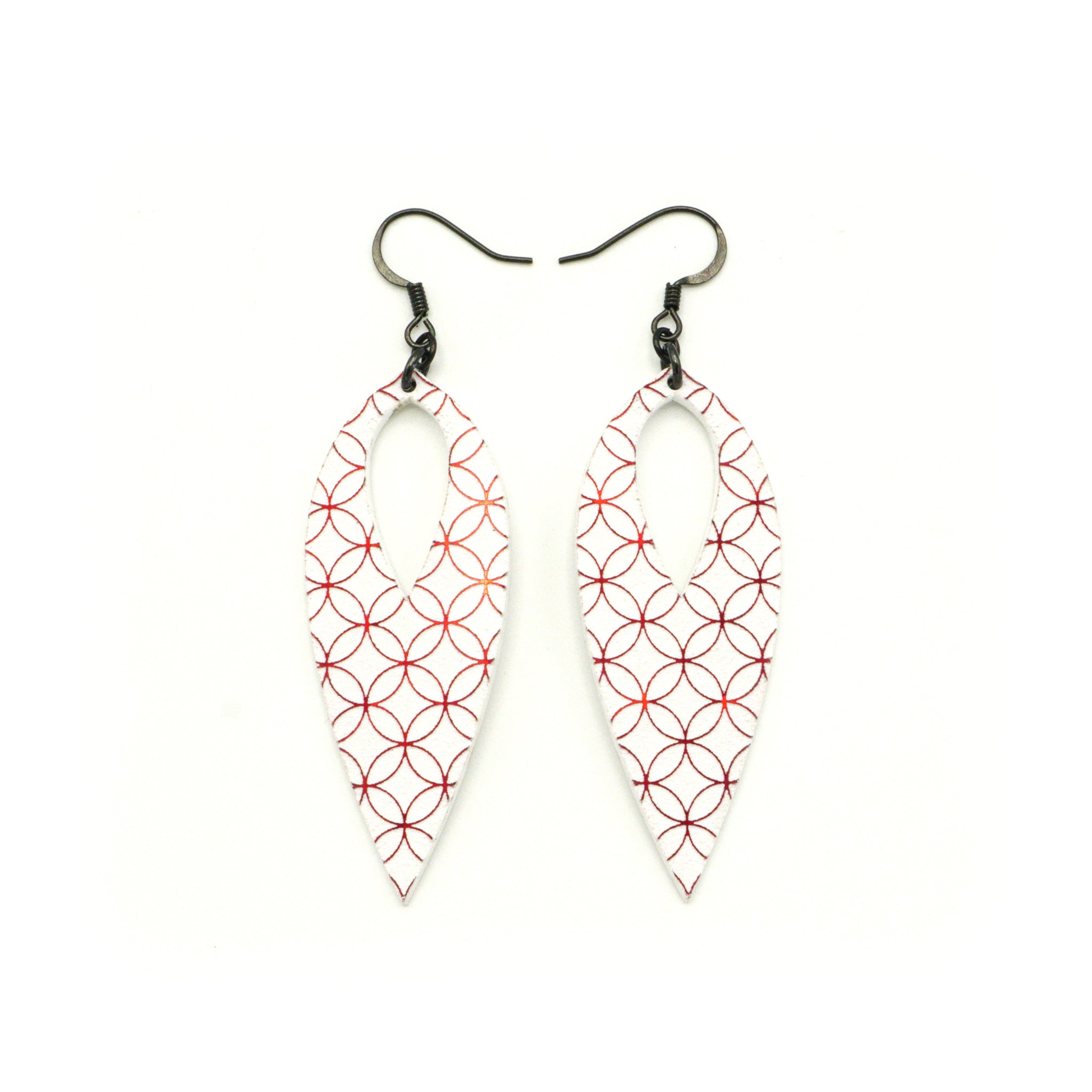 Nativas 27R Acrylic Earrings - Red Holographic & White Dangle Earrings for Women | Trendy Party, Wedding & Everyday Fashion Accessories