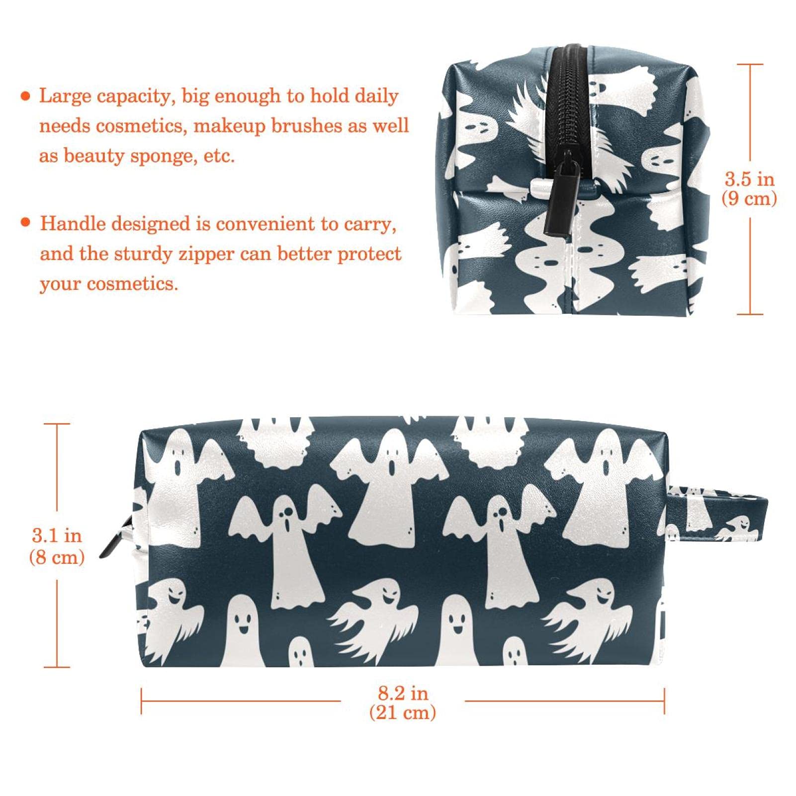 Halloween Ghost Pattern Cosmetic Bag Organizer - Travel Toiletry Pouch for Makeup Artists, Women & Girls | Perfect for Halloween Parties, Travel & Daily Makeup Storage
