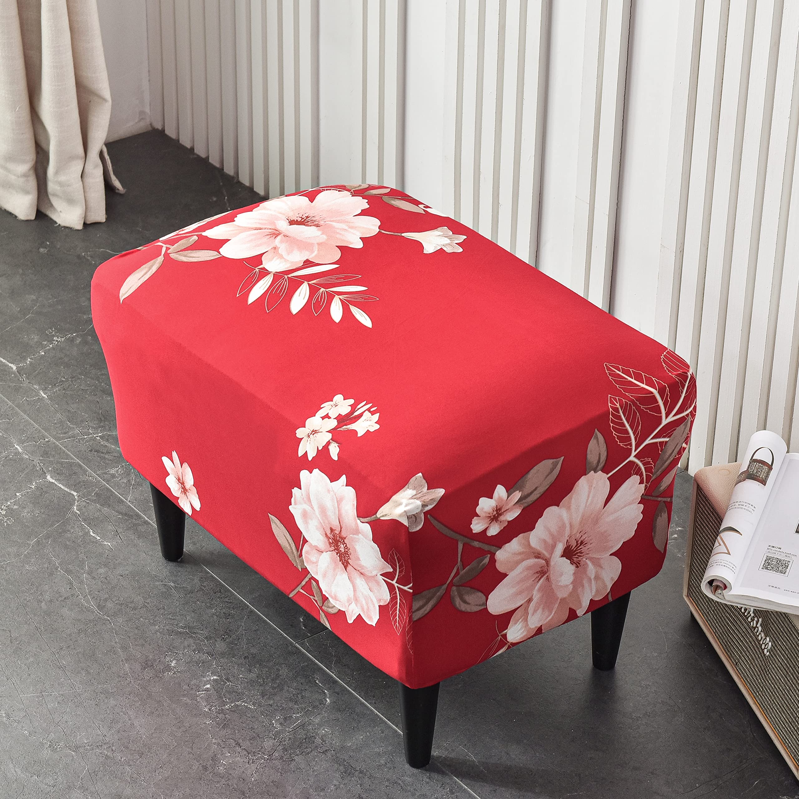 CRFATOP X-Large Printed Ottoman Chair Slipcover - Stretchable Rectangle Storage Stool Cover with Elastic Bottom for Footrest, Sofa & Furniture Protection (35
