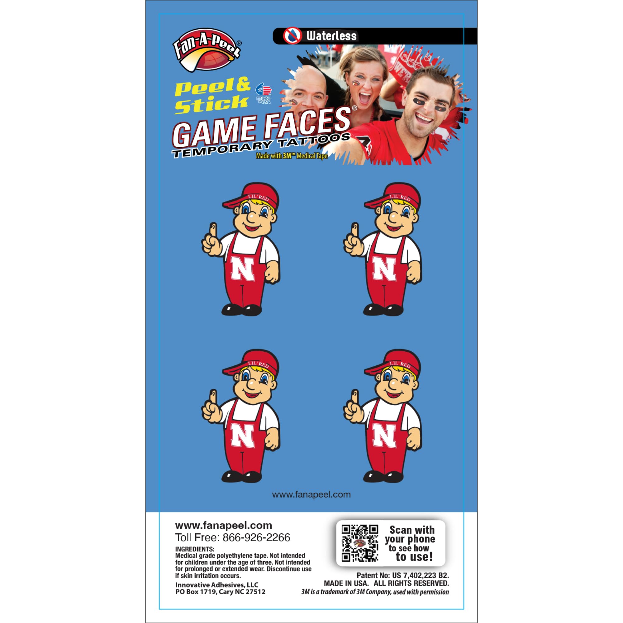 Nebraska Waterless Temporary Tattoos - Hypoallergenic Peel & Stick Waterproof Fake Tattoos for Kids & Adults - Officially Licensed - Perfect for Parties, Halloween & Sports Events