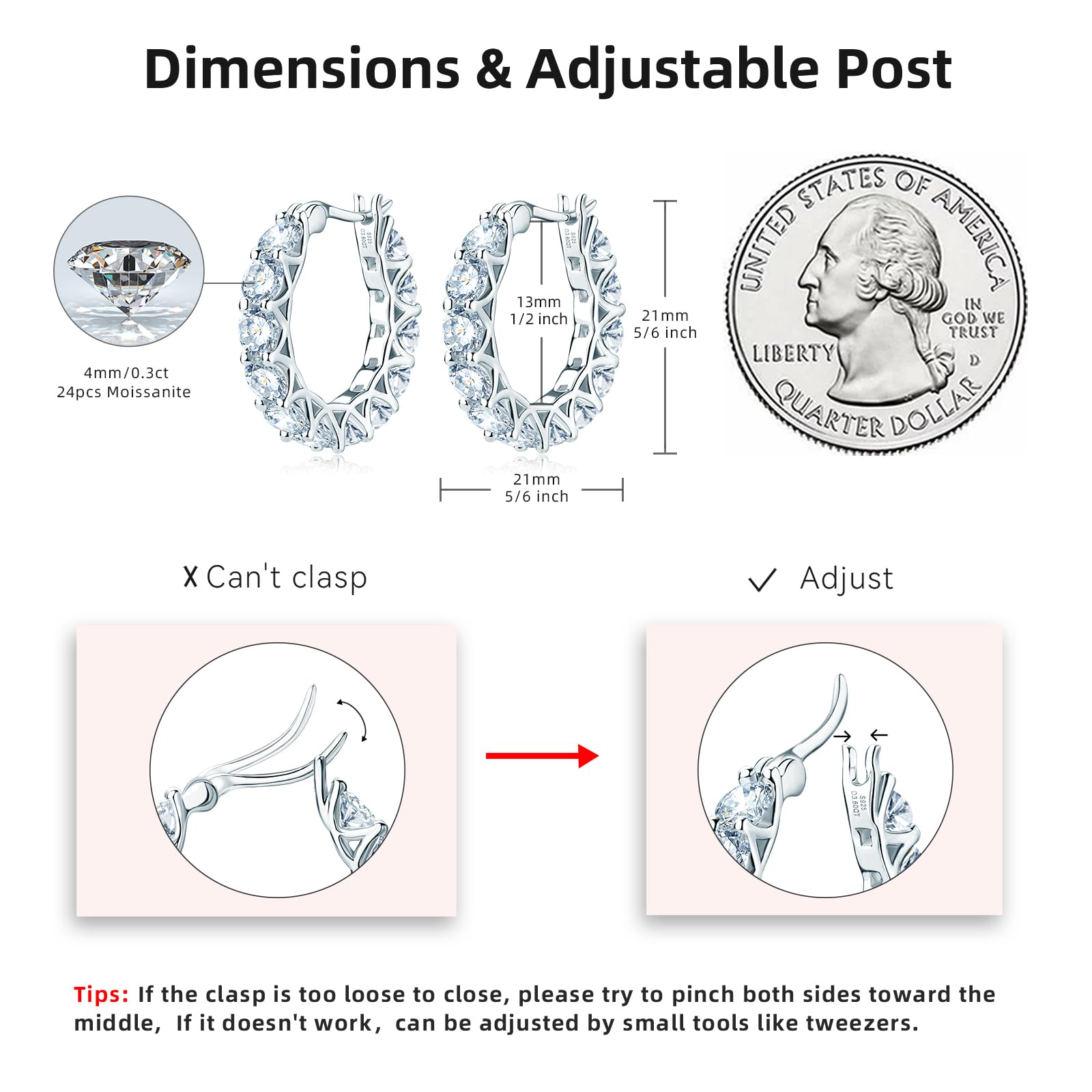AINUOSHI 925 Sterling Silver Moissanite Hoop Earrings for Women - D-E Color Simulated Diamond, 18K White Gold/14K Yellow Gold Plated, Hypoallergenic Jewelry (Gift Box Included) - Perfect for Christmas, New Year Gifts, Weddings, Anniversaries & Everyday Elegance