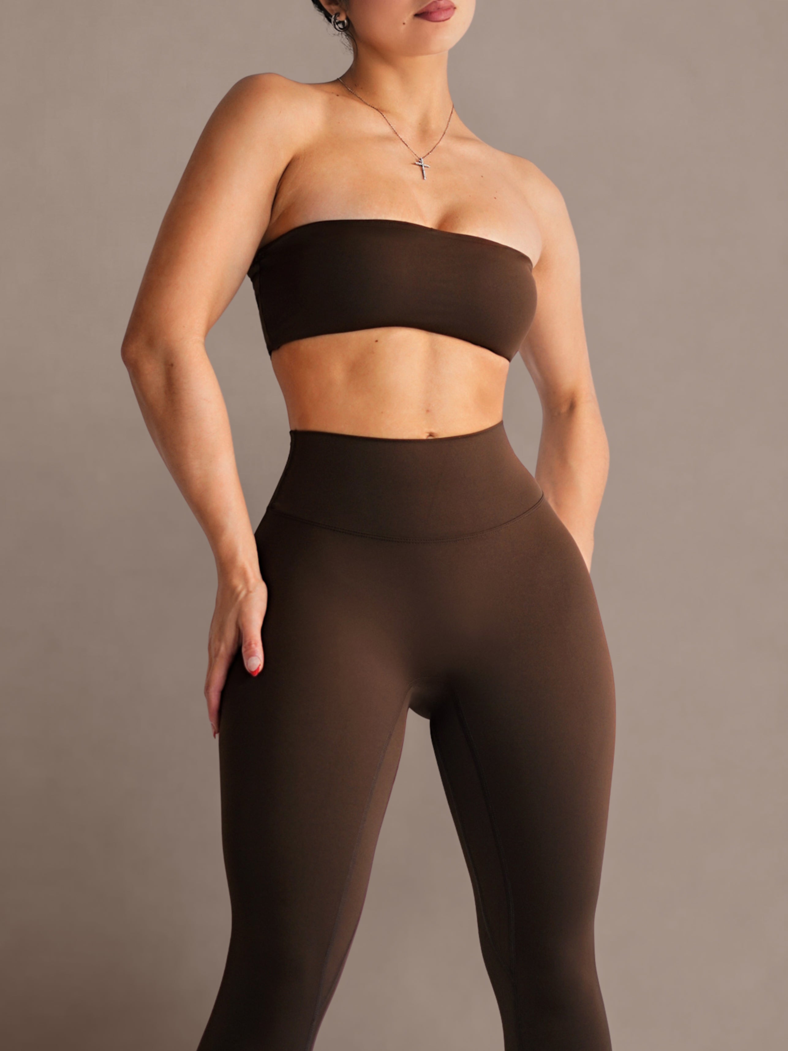 Embody Tube Top Sports Bra for Women - Dark Chocolate - Seamless Workout Bra for Yoga, Running & Gym - Wireless Comfort & Support