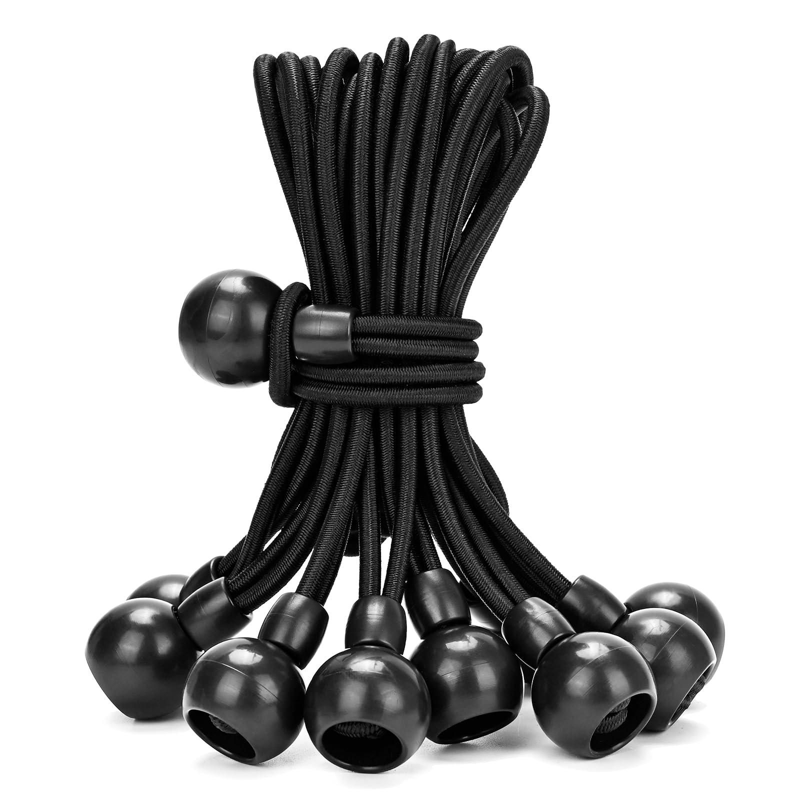 Elastic Ball Bungee Cords 20-Pack (9 Inch, Black) - Heavy Duty Stretch Balls for Tents, Tarps, Canopies, Poles & Roller Blinds - Secure Straps for Camping, Home Organization & DIY Projects