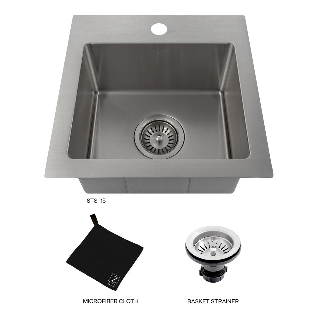 ZLINE Donner 15-inch Topmount Single Bowl Stainless Steel Kitchen Sink (STS 15) - Bar & Prep Sink for Modern Homes, Restaurants & Commercial Use