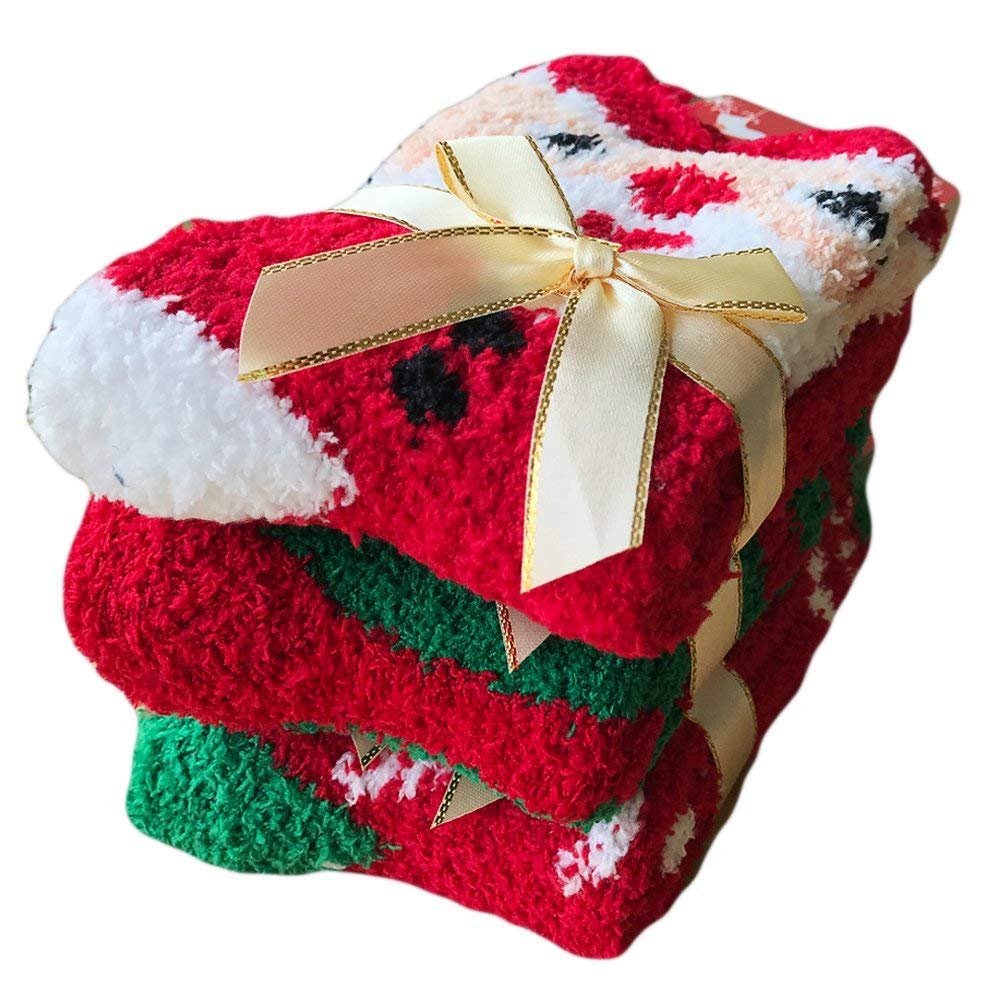 Yoicy Women's Christmas Fuzzy Fluffy Socks - Warm Cozy Knit Slipper Socks for Winter, Holiday Gifts, Bedroom & Lounge Wear - Perfect Xmas Stocking Stuffers & Cozy Home Essentials