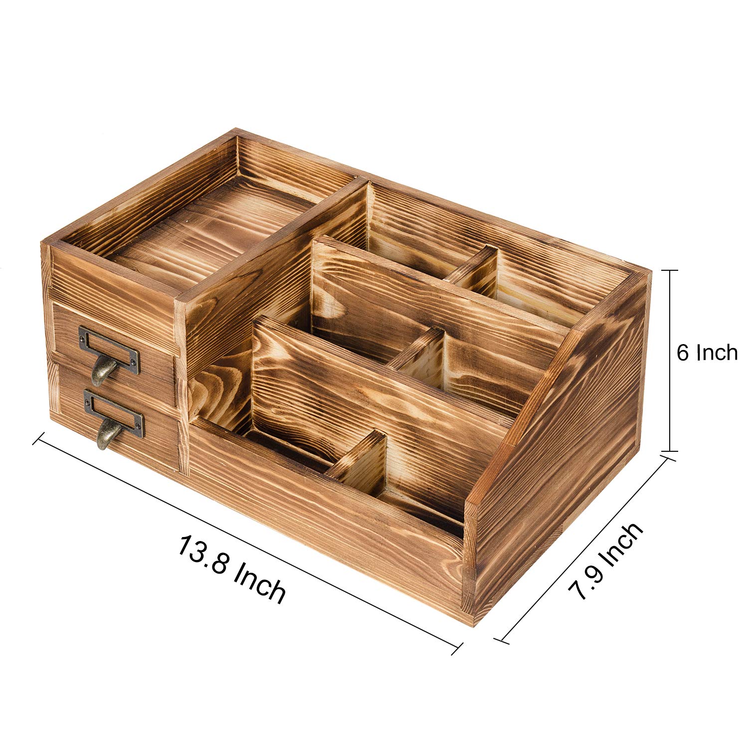 Rustic Wooden Desktop Organizer - 2-Tier Drawer Storage Cabinet with Multiple Compartments for Office, Makeup & Jewelry | Home & Office Organization | Perfect for Desk, Vanity & Workspace Storage