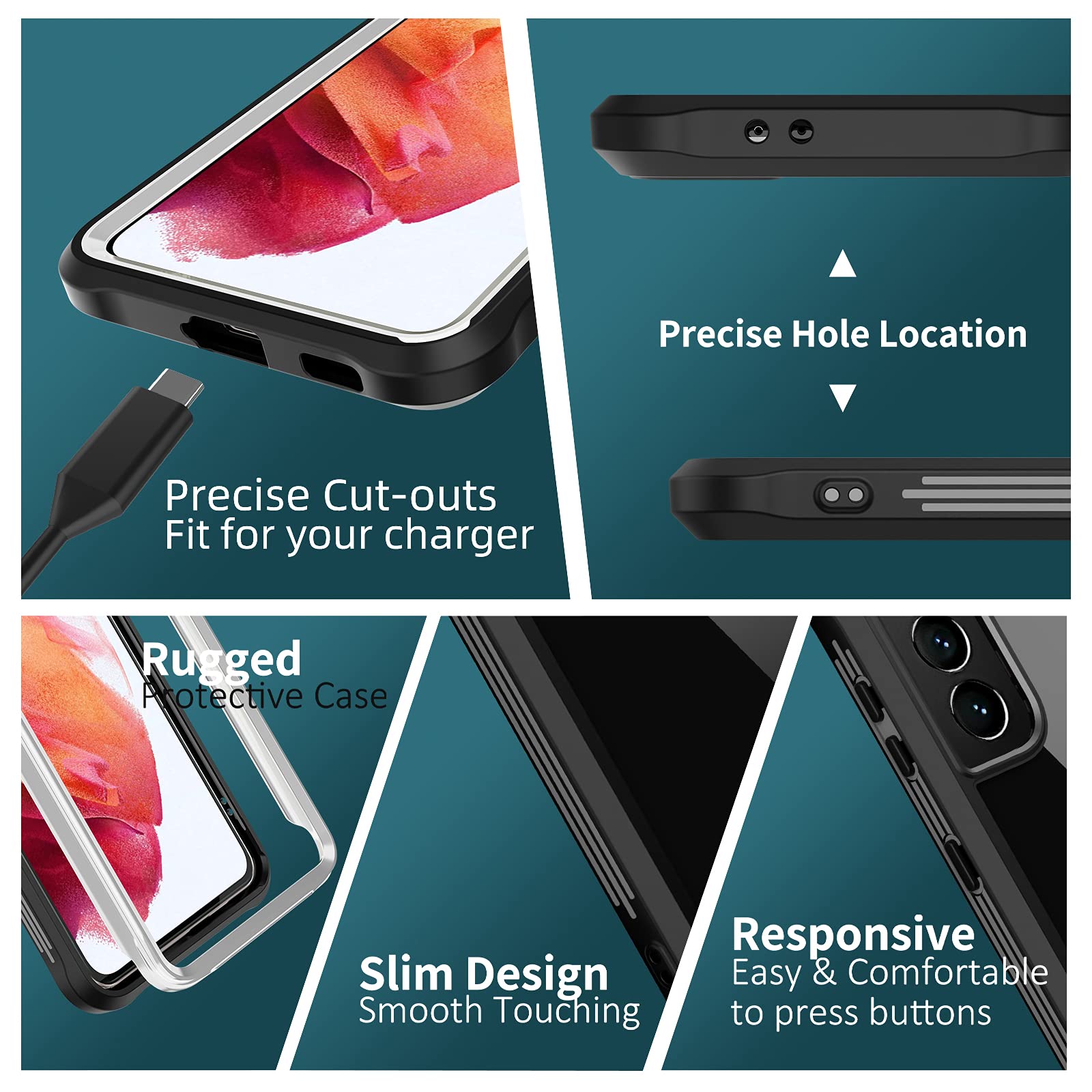 ExoGuard Samsung Galaxy S21 5G Case with Tempered Glass Screen Protector | Dual Layer Shockproof Full Body Protection | Clear Back Phone Cover for Galaxy S21 5G (Black) | Perfect for Work, Travel & Outdoor Activities
