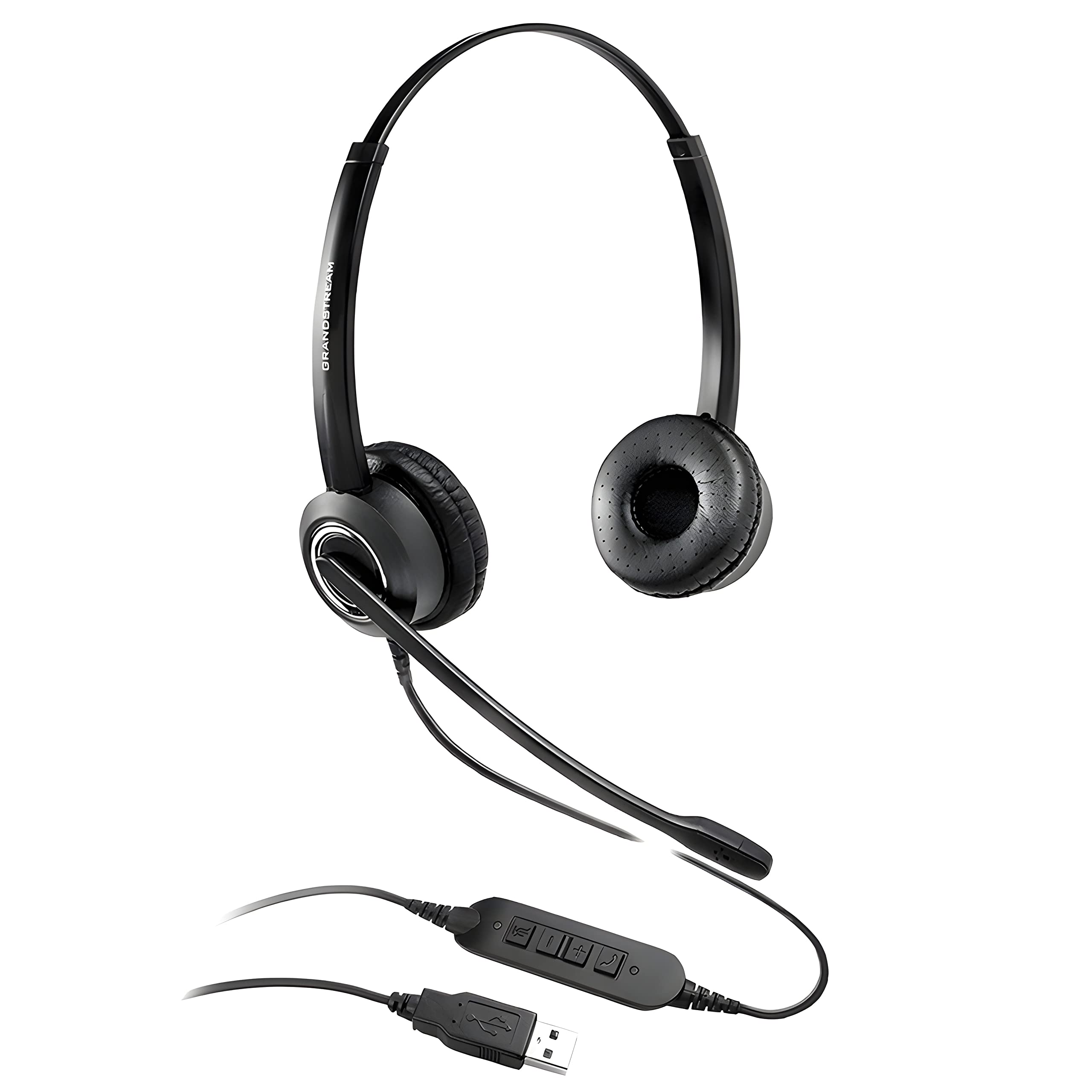Grandstream GUV3000 Professional USB Wired Headset with Noise Cancelling Mic - Stereo Over-Ear Headphones for Office, Call Center & Remote Work - 150 Ohm, 6.56ft Cable, 100Hz-7kHz Frequency Response