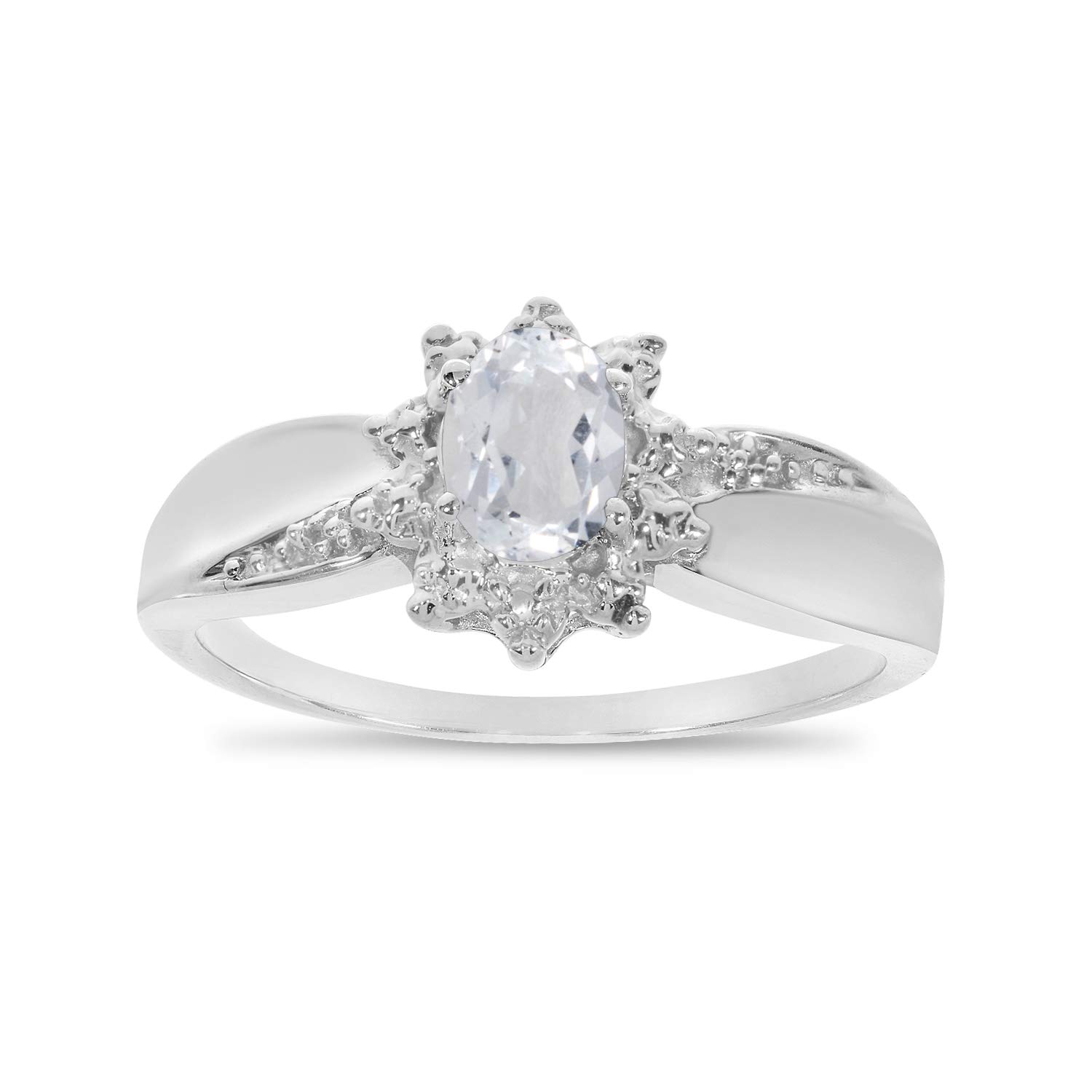 14K White Gold Oval White Topaz and Diamond Engagement Ring for Women - Size 5 - Perfect for Wedding, Proposal & Anniversary Gifts