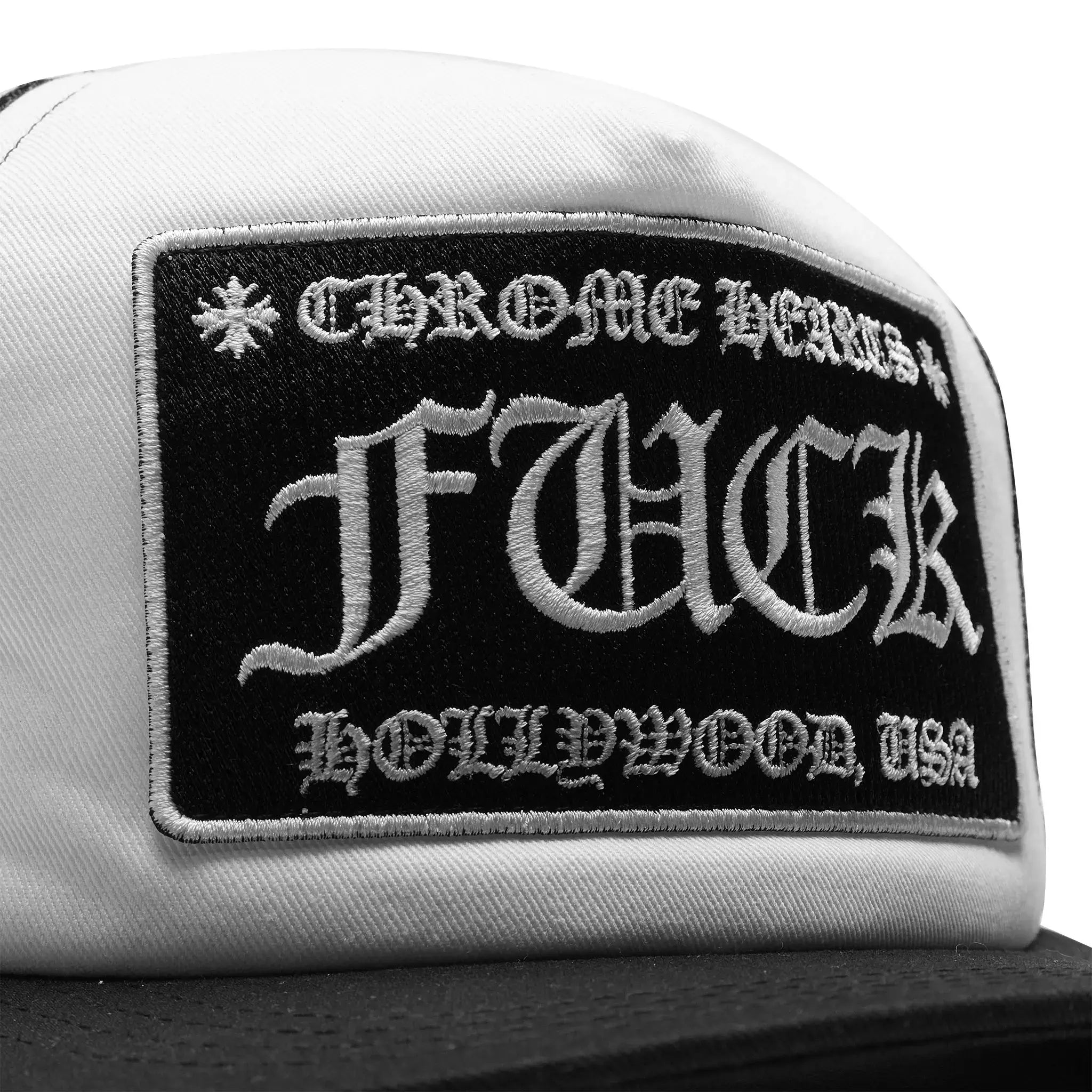 Chrome Hearts Fuck Hollywood White & Black Trucker Cap - Stylish Adjustable Snapback Hat for Men & Women - Perfect for Streetwear, Hip Hop Fashion & Outdoor Activities