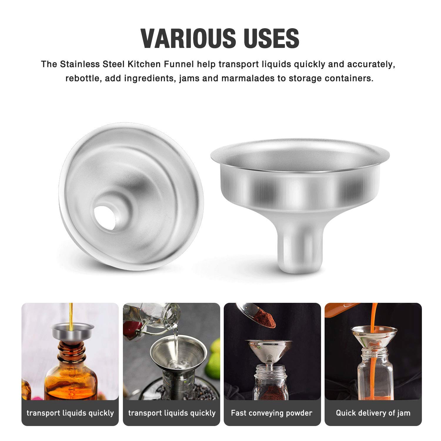 Premium Stainless Steel Mini Funnel Set - 2 Pack Small Funnels for Essential Oils, Perfumes, Spices & Liquids - Perfect for Refilling Amber Bottles, Atomizers & Kitchen Containers - Durable Silver Pipette Funnel for Precise Pouring