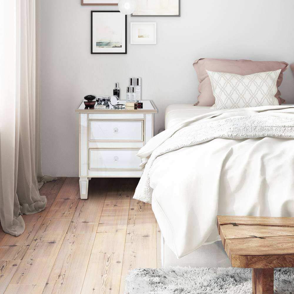 Mirror Finished 2 Drawer Nightstand - Silver & Rose Gold Bedside Table with Storage | Perfect for Bedroom, Living Room & Small Spaces