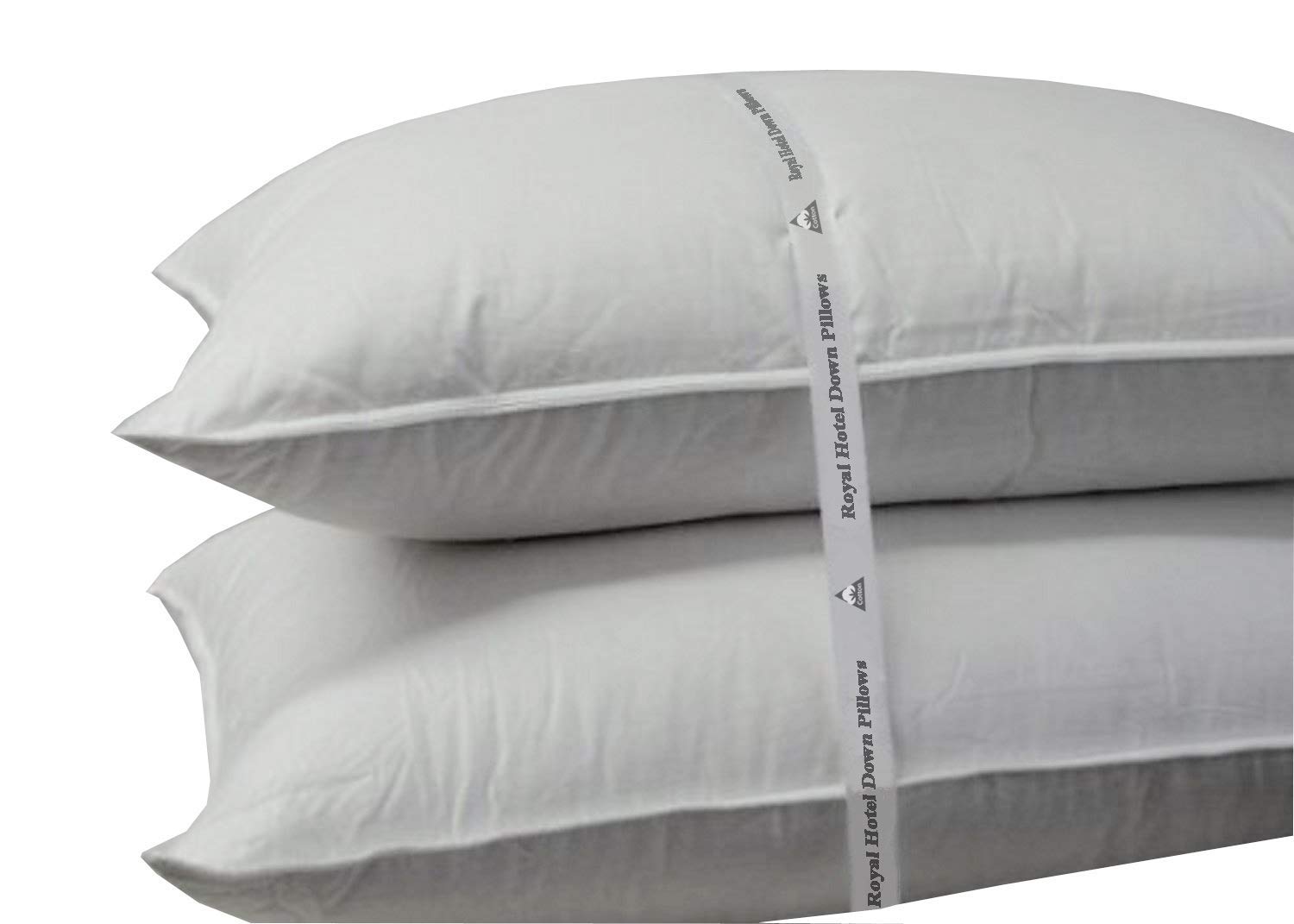 Royal Hotel Bedding Down Pillow - 500 Thread Count 100% Cotton, Down Filled, Standard/Queen Size, Firm Support, Set of 2 - Luxury Comfort for Home, Hotel, or Travel Use