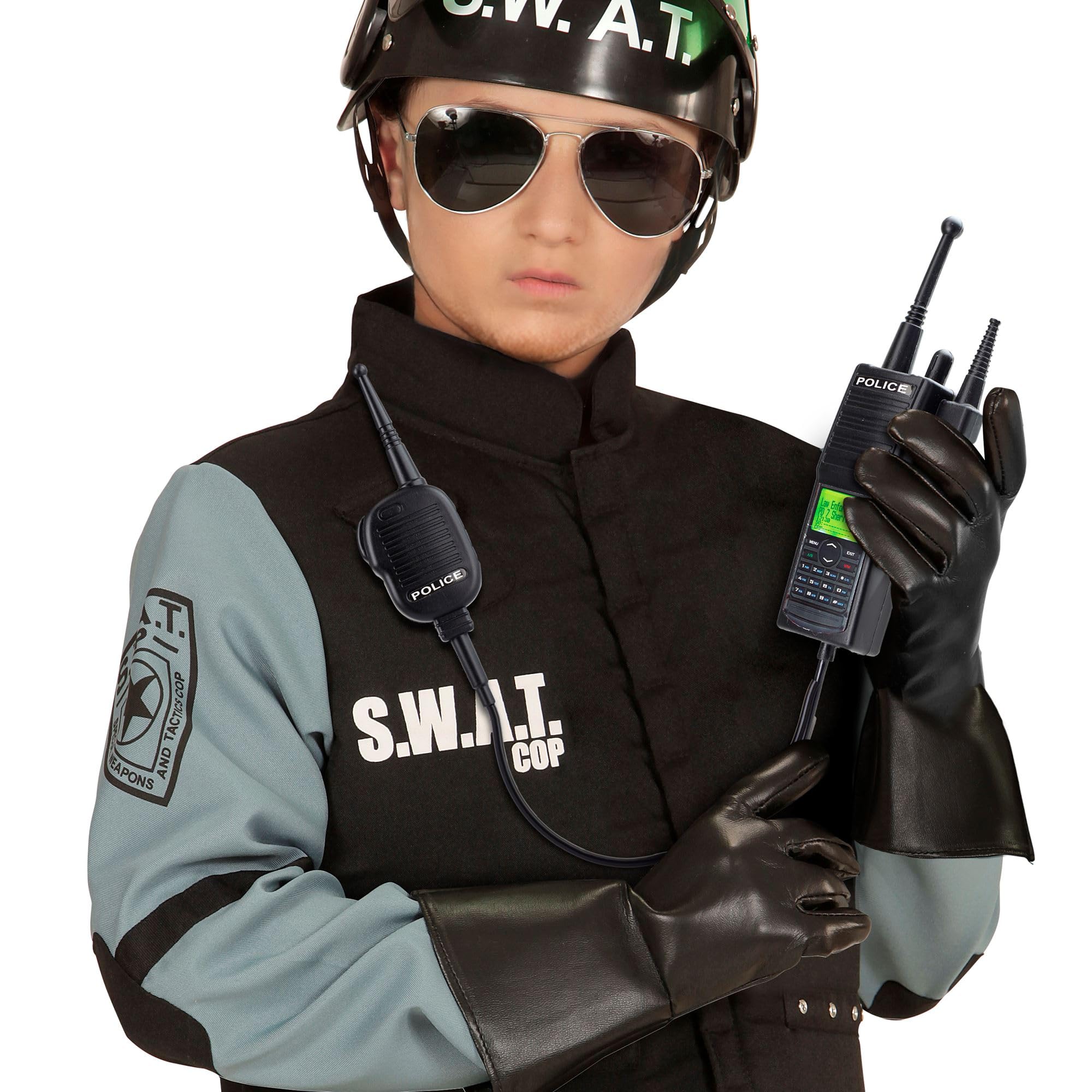 Widmann 08159 - Kids Police Walkie Talkie Toy, Unisex Costume Accessory for Police, Special Agent, FBI, SWAT, Halloween, Carnival - Black | Perfect for Role Play, Dress Up & Pretend Play Games
