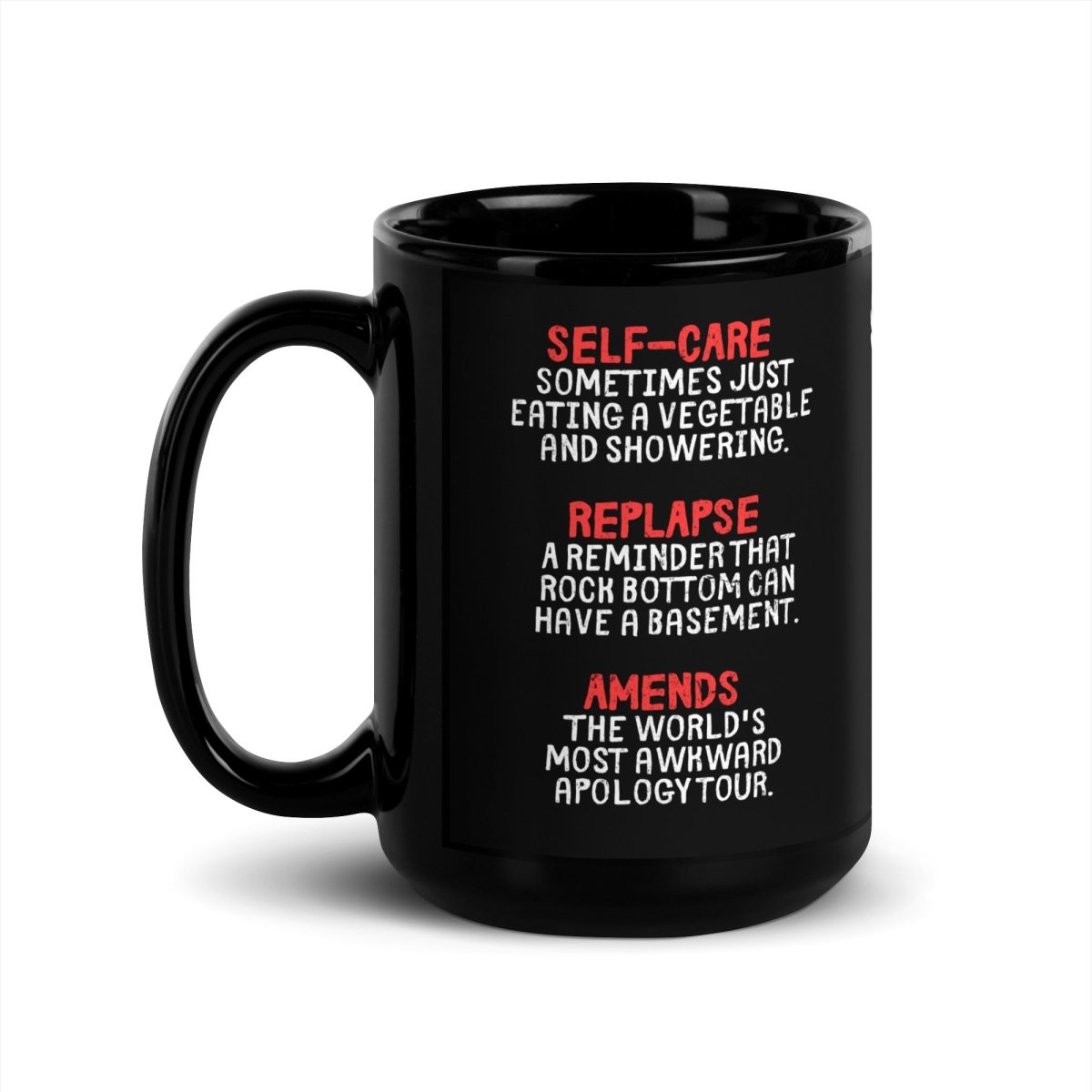 Sober Translations Vol. 3 - Premium Black Glossy Coffee Mug for Office, Home & Gifts - 15oz Ceramic Cup with Comfort Handle