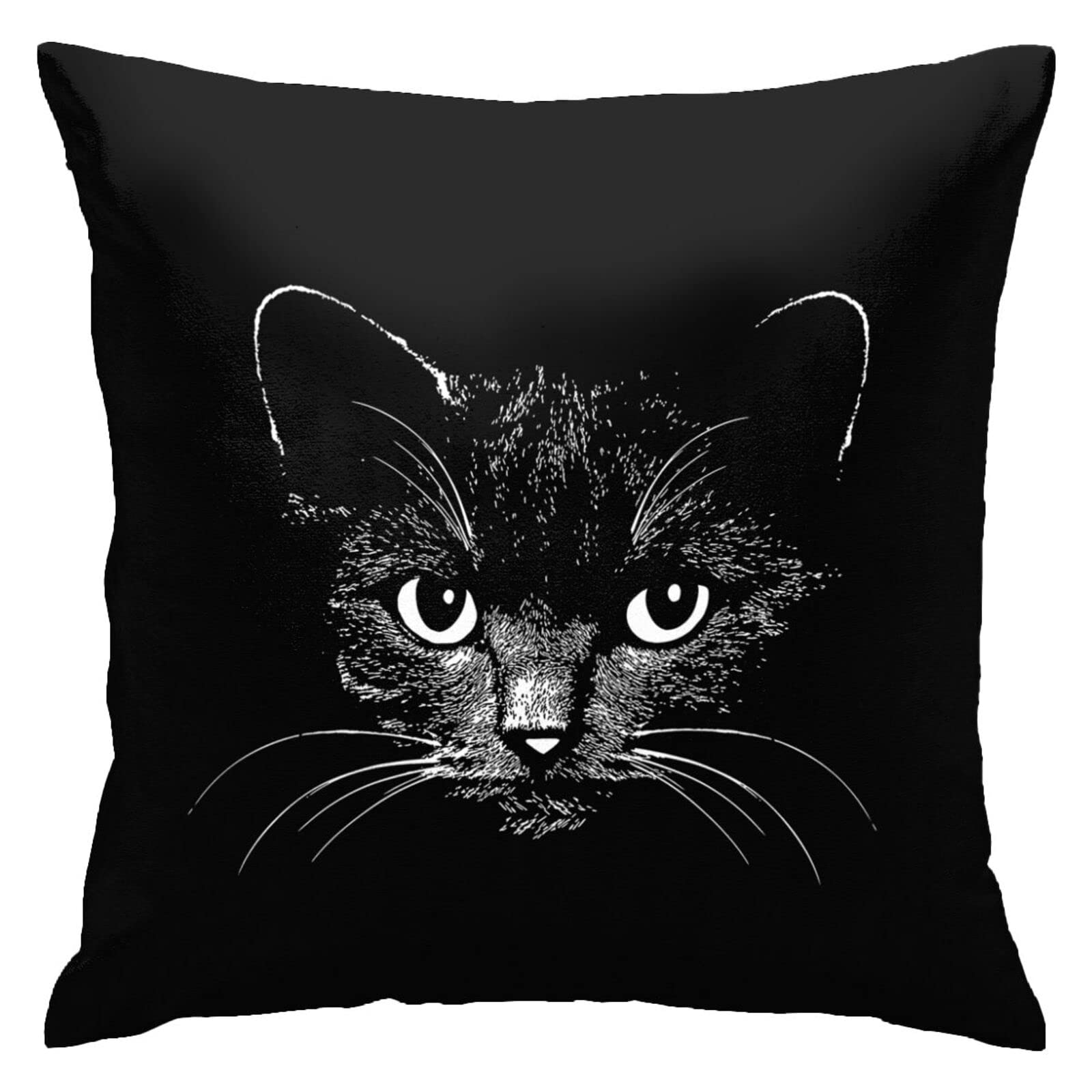Black Cat Head Throw Pillow Cover 18x18 Inch - Decorative Animal Print Cushion Case for Sofa, Couch, Bedroom - Soft Home Decor Accent for Living Room, Dorm & Cozy Spaces
