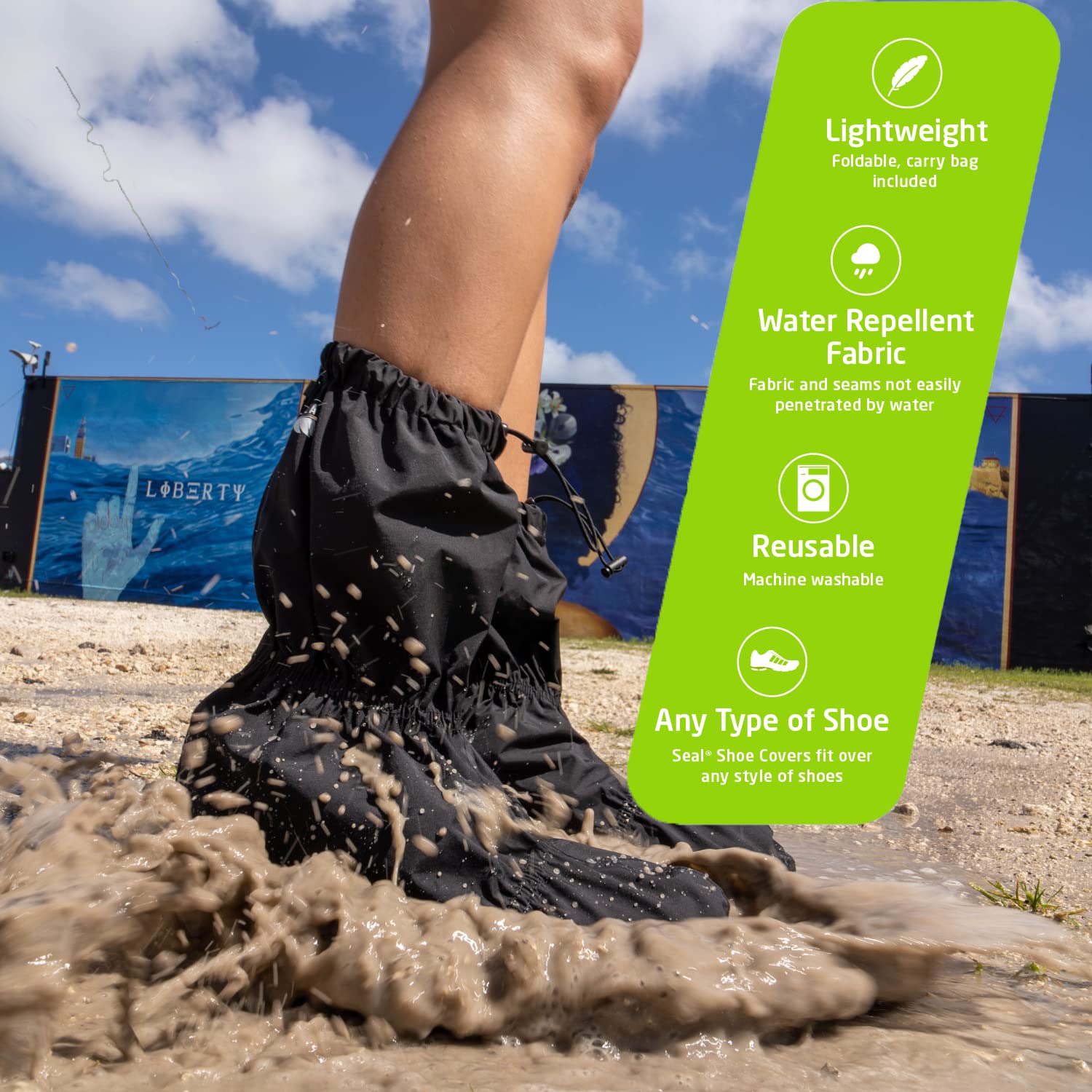 SEAL Waterproof Shoe Covers for Men & Women - Reusable Slip-Resistant Rain Boot Covers with Large Zippers - Perfect for Rain, Mud & Snow Protection | Ideal for Commuting, Hiking & Outdoor Activities