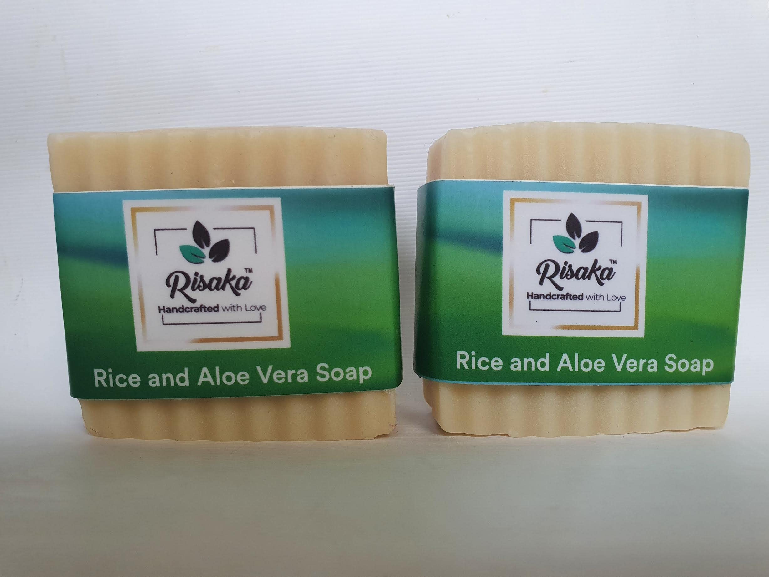 Risaka Handmade Soap Gift Set - 2 Bars (Rice & Aloe Vera, 100g Each) in Elegant Gift Box | Natural Skincare for Dry & Sensitive Skin | Perfect for Spa Day & Thoughtful Gifts