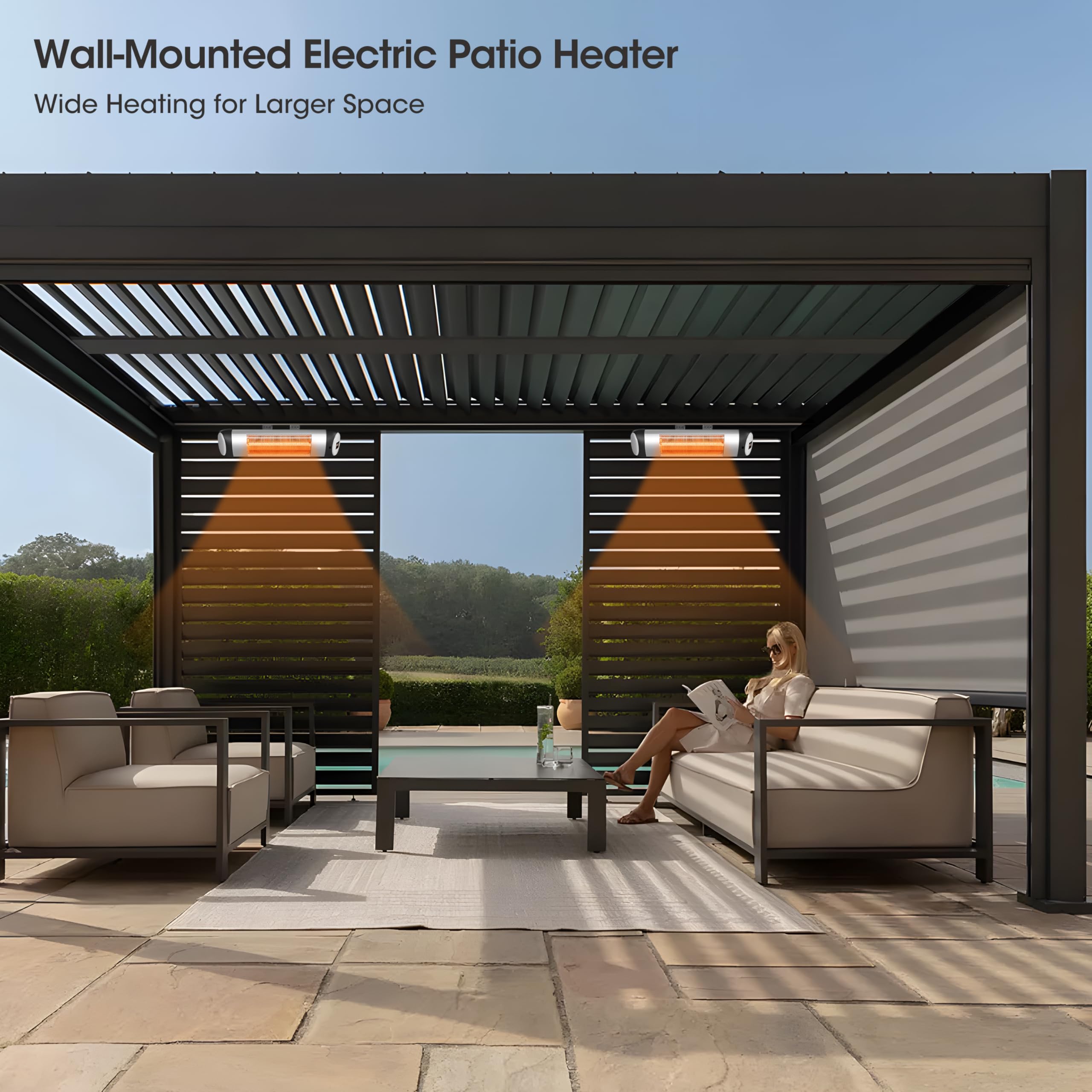 2025 New 1500W Wall-Mounted Outdoor Patio Heater with 24H Timer & Waterproof Design | Instant 1-Second Heating Carbon Fiber Tube | Perfect for Backyard, Gazebo, Garage & Winter Outdoor Gatherings