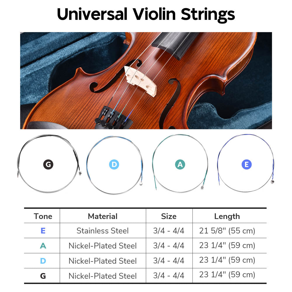 Premium Violin Bridge & Ball End Strings Set (GDAE) - Professional Quality for Classical & Folk Music Performance, Practice & Studio Recording
