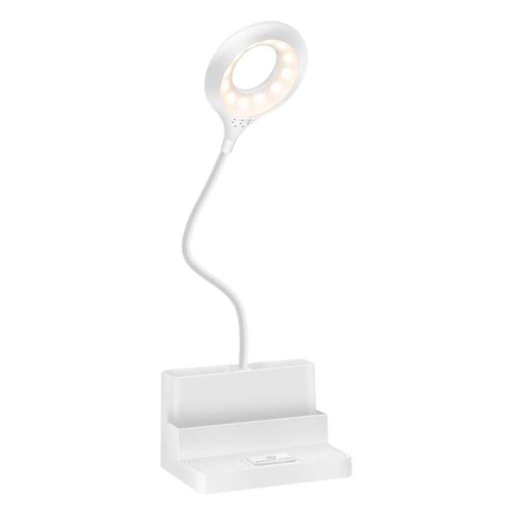 Rechargeable LED Desk Lamp with USB Charging Port & Pen Holder - Adjustable Reading Light for College Dorm, Bedroom & Office Study (White) | Perfect for Night Reading, Homework & Workspace Lighting