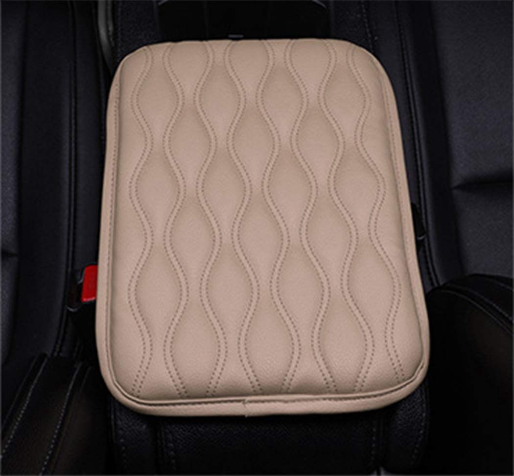 Universal Leather Car Center Console Armrest Cover Protector - Beige, Non-Slip Comfort for Long Drives & Road Trips