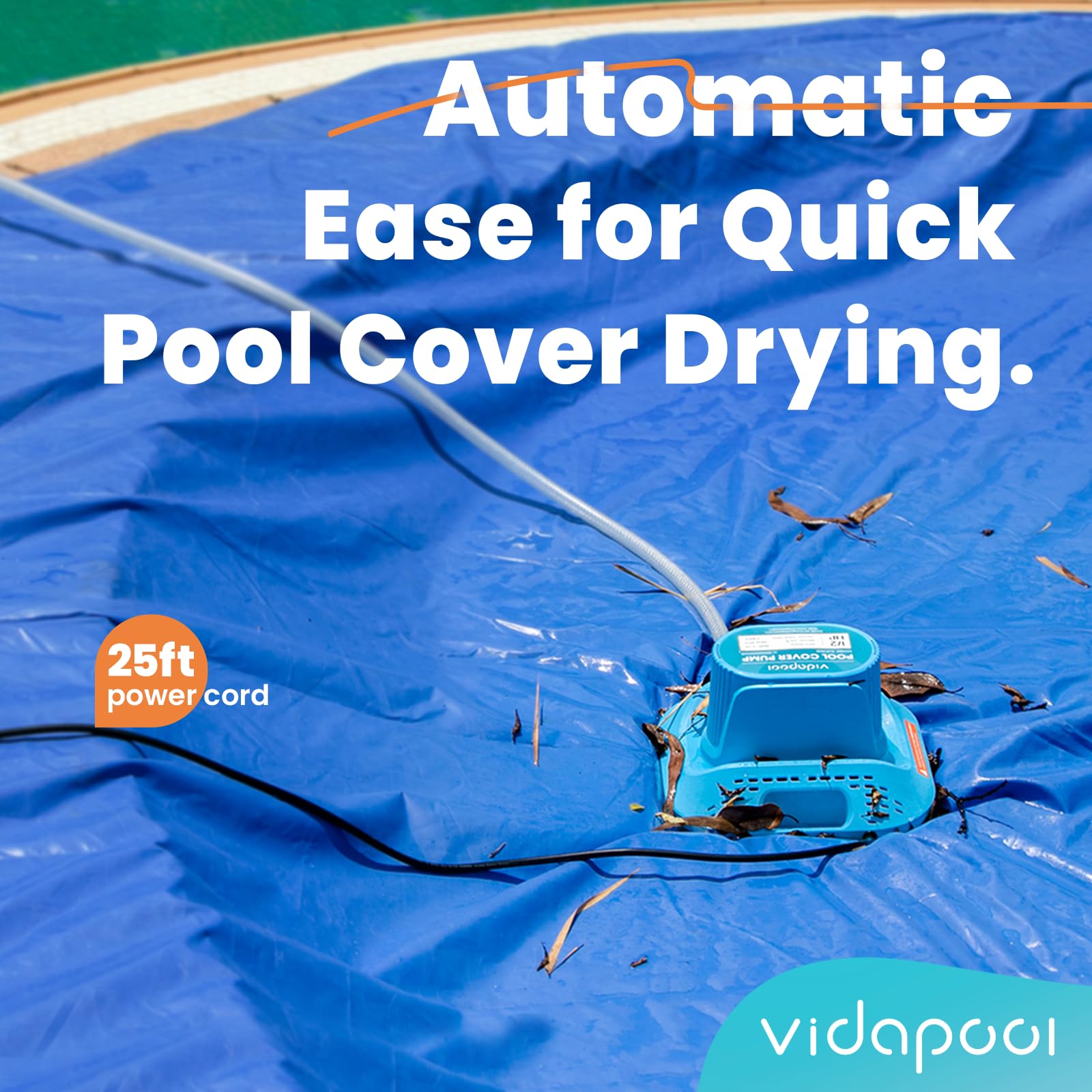 1/2 HP Automatic Pool Cover Pump - Submersible Sump Pump for Inground/Above Ground Pools - 2169 GPH Water Removal with 25ft Cord - Ideal for Swimming Pools, Ponds, Basements & Window Wells - Heavy Duty Water Drainage Solution for Home & Outdoor Use
