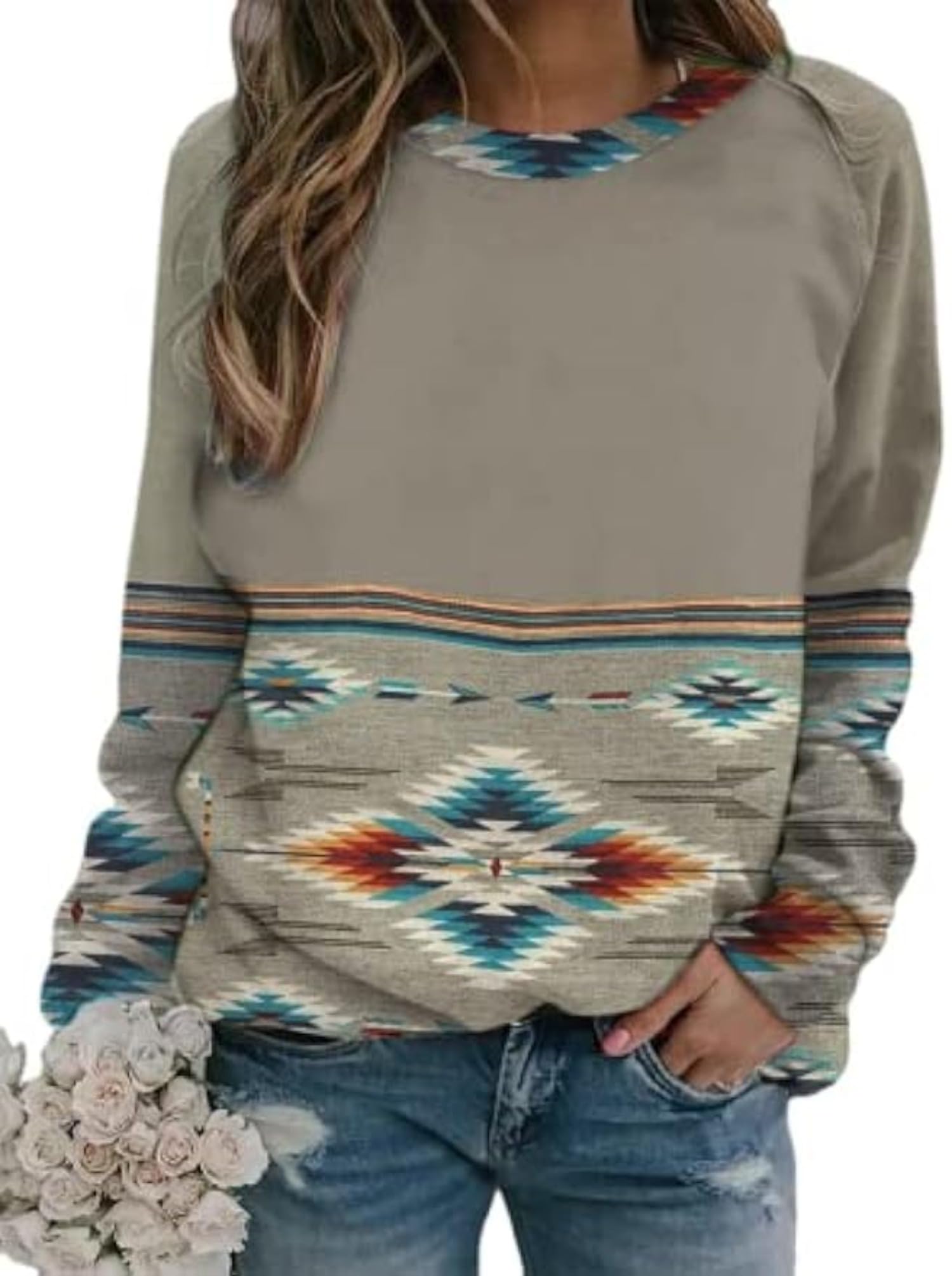 Aztec Sweatshirt Women - Retro Western Crewneck for Casual Wear