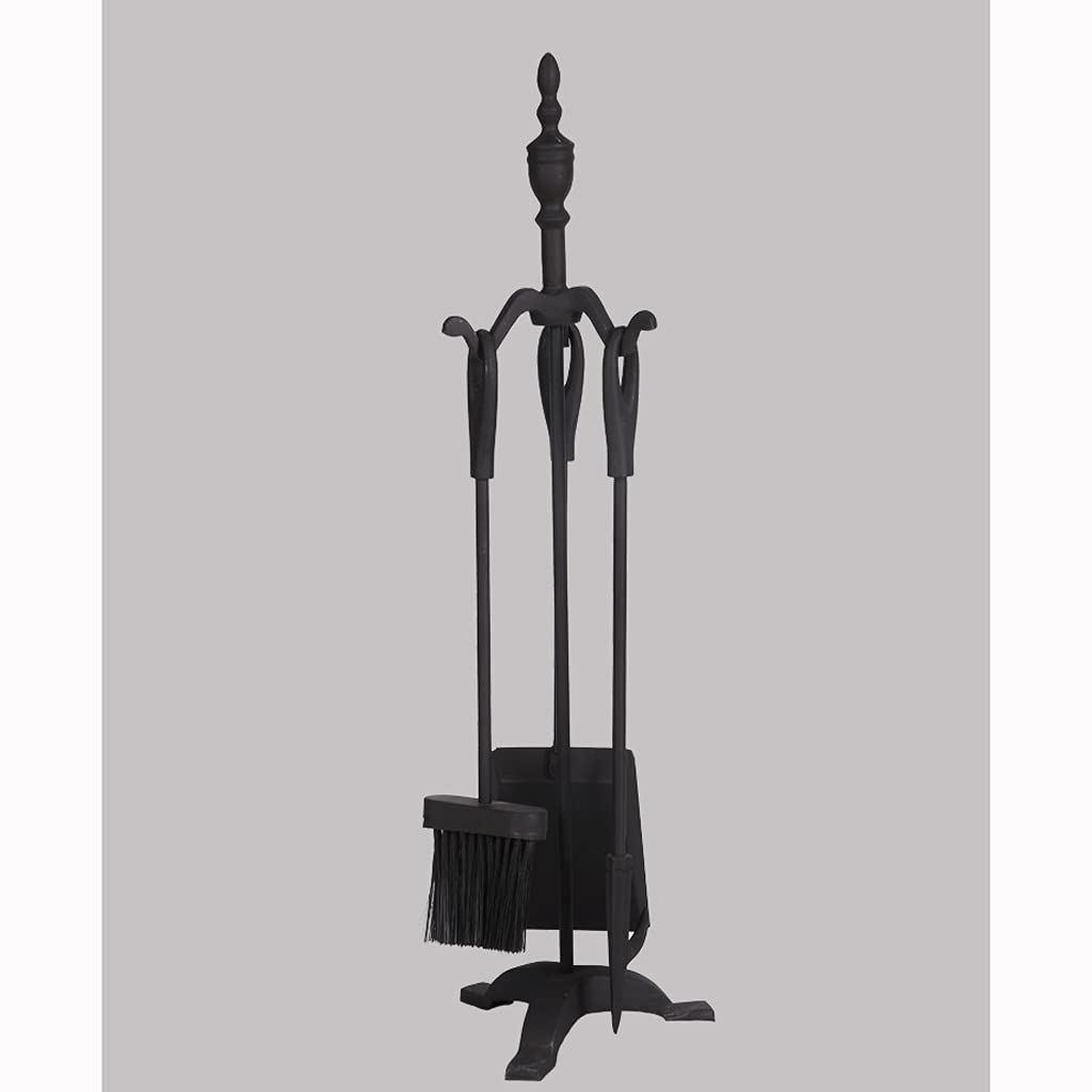 Premium 3-Piece Fireplace Tool Set - Heavy Duty Cast Iron Fireplace Accessories for Wood Burning Stoves & Fire Pits - Includes Poker, Shovel & Brush - Perfect for Indoor & Outdoor Fireplace Maintenance