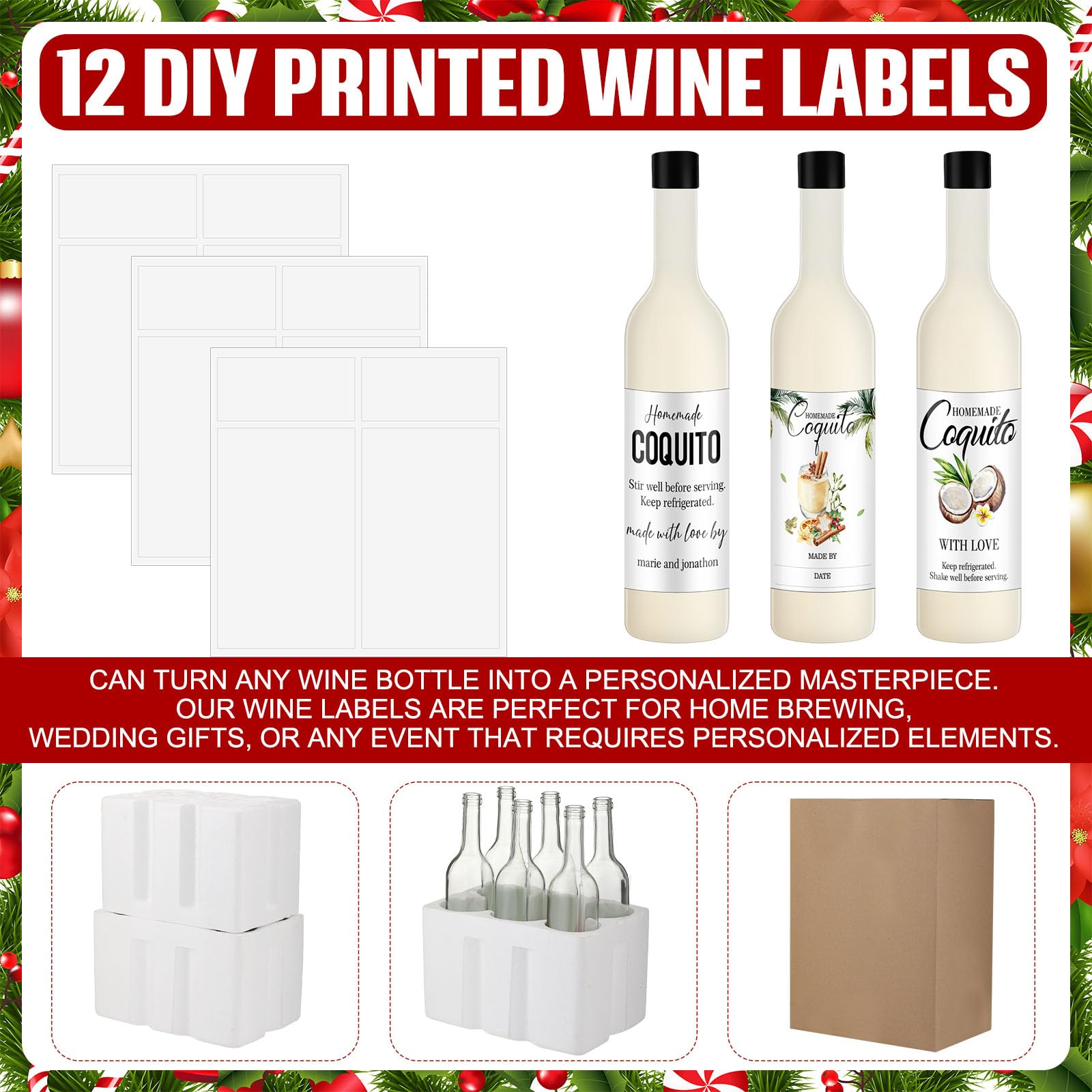 6-Pack 25 oz Glass Coquito Bottles with Airtight Caps & Blank Labels - Home Brewing Bottles for Wine, Milk, Eggnog, Kefir - Perfect for Holiday Parties, DIY Gifts & Homemade Beverages
