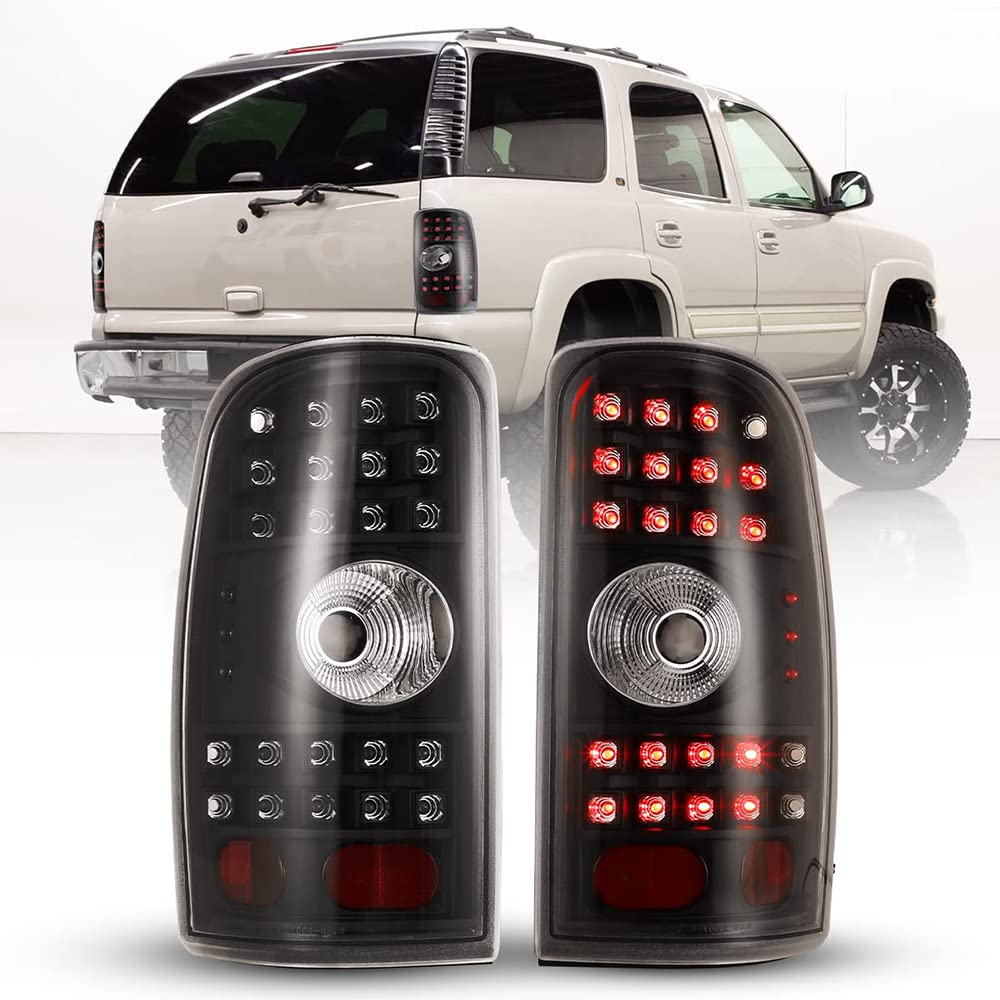 CPW LED Tail Lights Compatible with 2000-2006 Chevy Suburban/GMC Yukon/Chevy Tahoe - Black & Clear Smoke Lens - Direct Replacement for Improved Visibility & Style - Perfect for Night Driving & Custom Car Upgrades