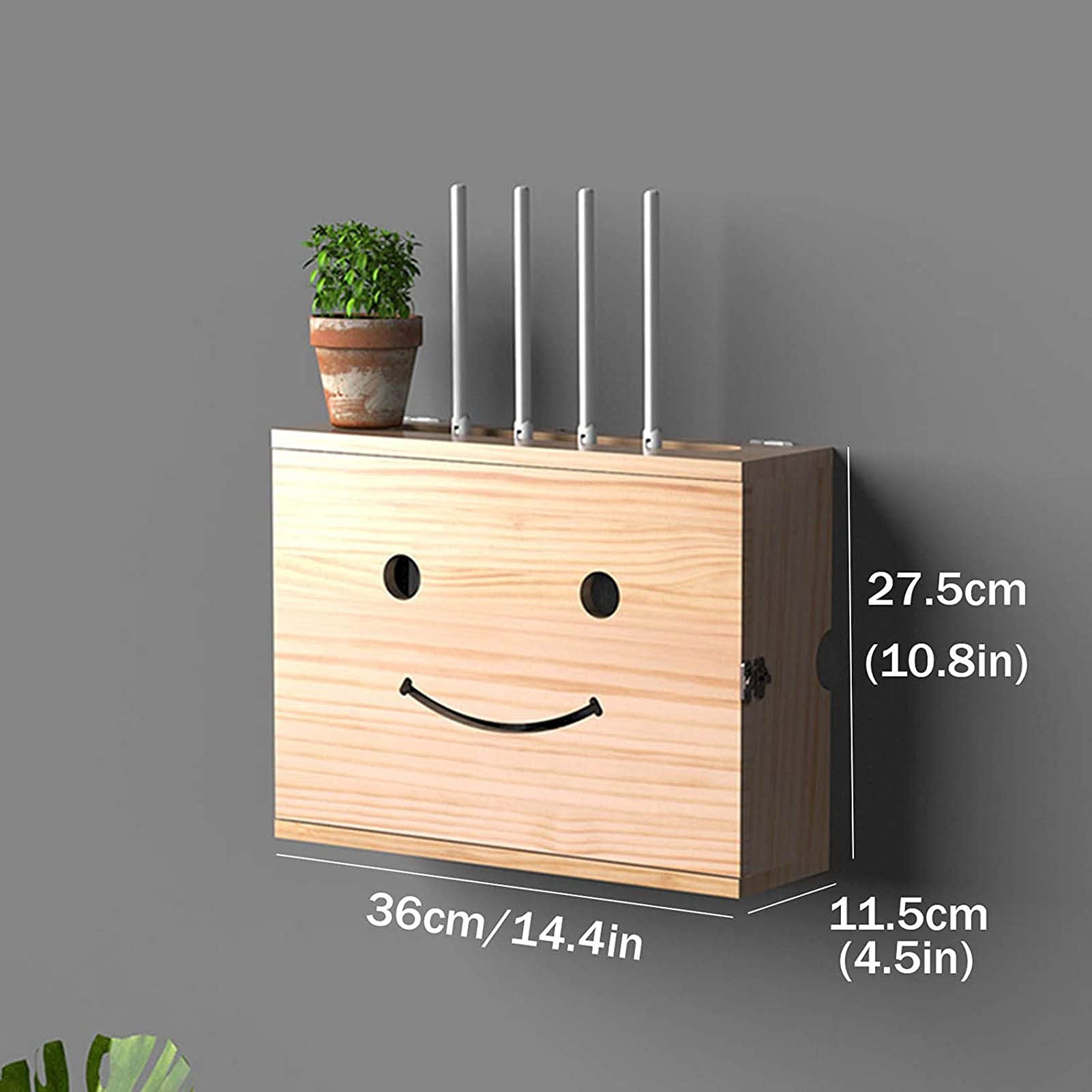 Wooden WiFi Router Shelf - Wall Mount Cable Management Storage Box for Internet Modem & Router (36cm) - Perfect for Home Office, Living Room & Bedroom Network Organization
