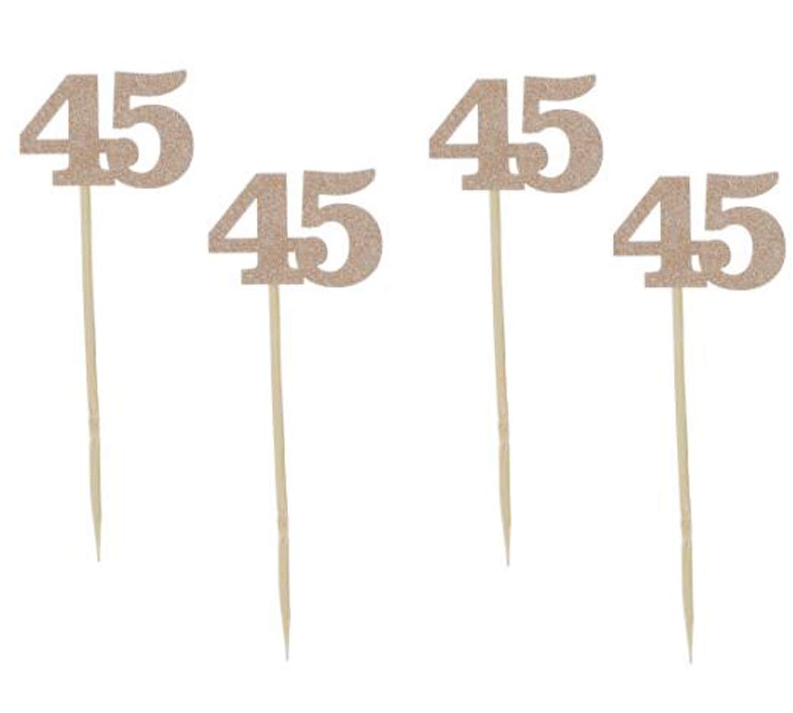 Glitter Rose Gold 45th Birthday Cupcake Toppers - 24 Pack Number 45 Cake Decorations for Anniversary Celebrations, Wedding Parties & Special Events