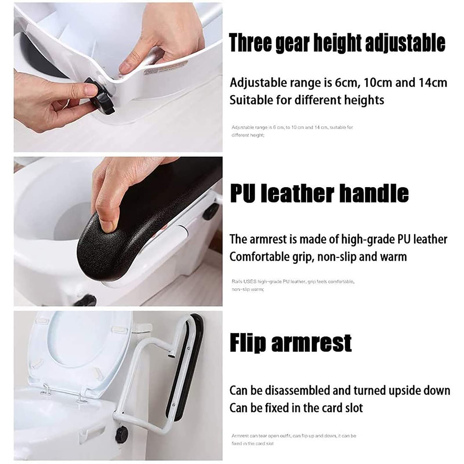 HDGRNCC Adjustable Raised Toilet Seat with Lid - 3 Height Settings (6, 10, 14cm) - Elderly & Disability Bathroom Safety Aid - Ideal for Seniors, Post-Surgery Recovery & Accessible Home Care