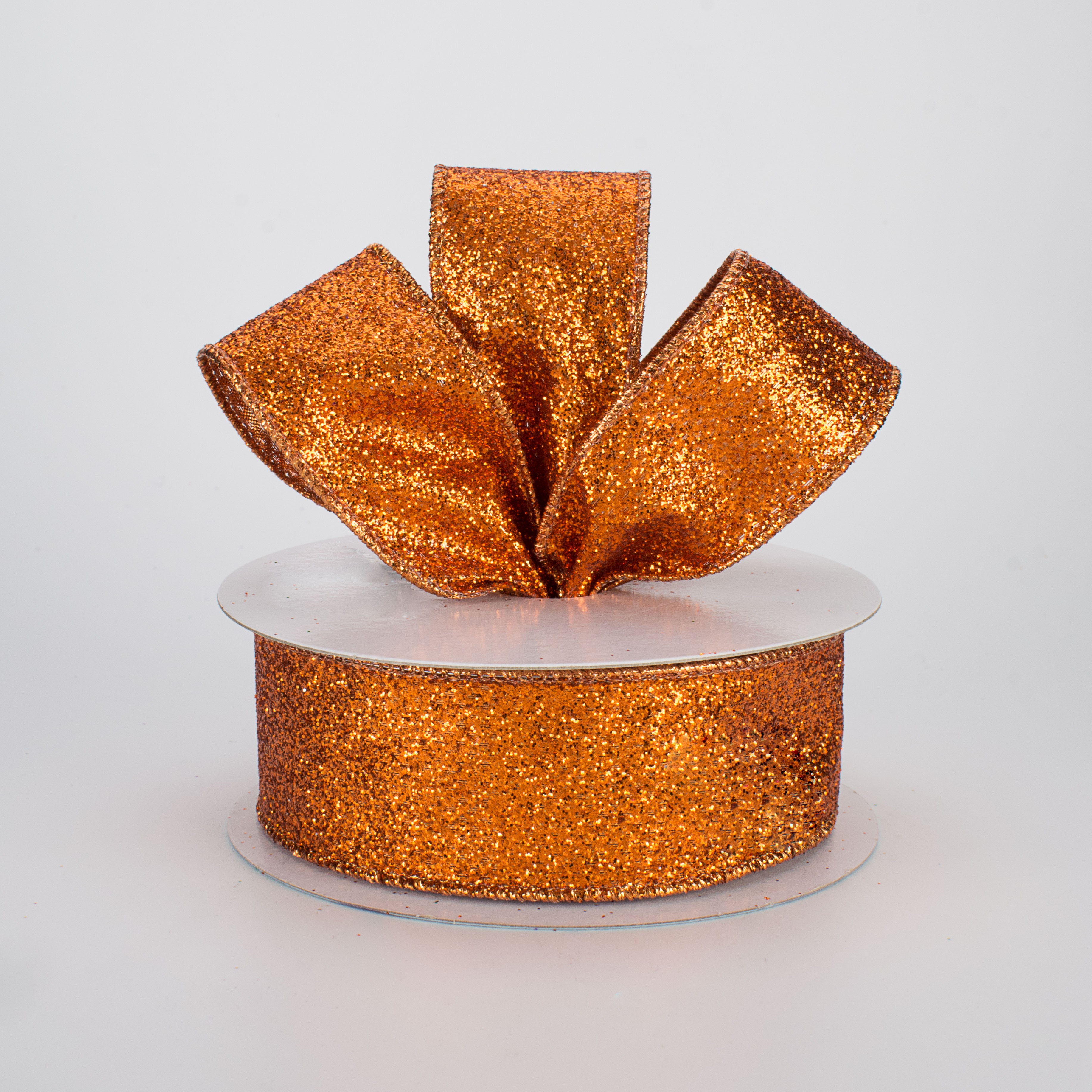 1.5 Inch Glitter on Metallic Ribbon - Orange (10 Yards) for Gift Wrapping, Party Decorations and DIY Crafts