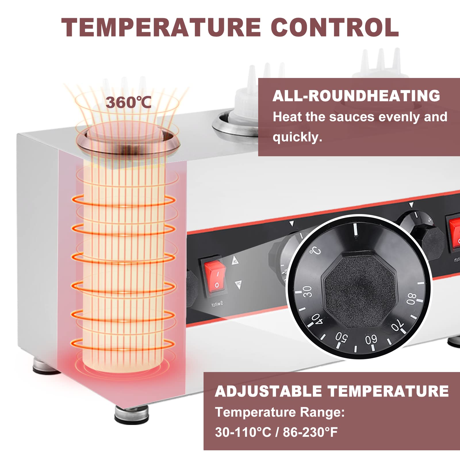 Electric Cheese Sauce Warmer - Adjustable Temperature (86-185°F) for Nacho Cheese, Hot Fudge, Syrup, Chocolate & Caramel Sauce - 110V Commercial Kitchen Appliance - Perfect for Restaurants, Cinemas & Home Entertaining