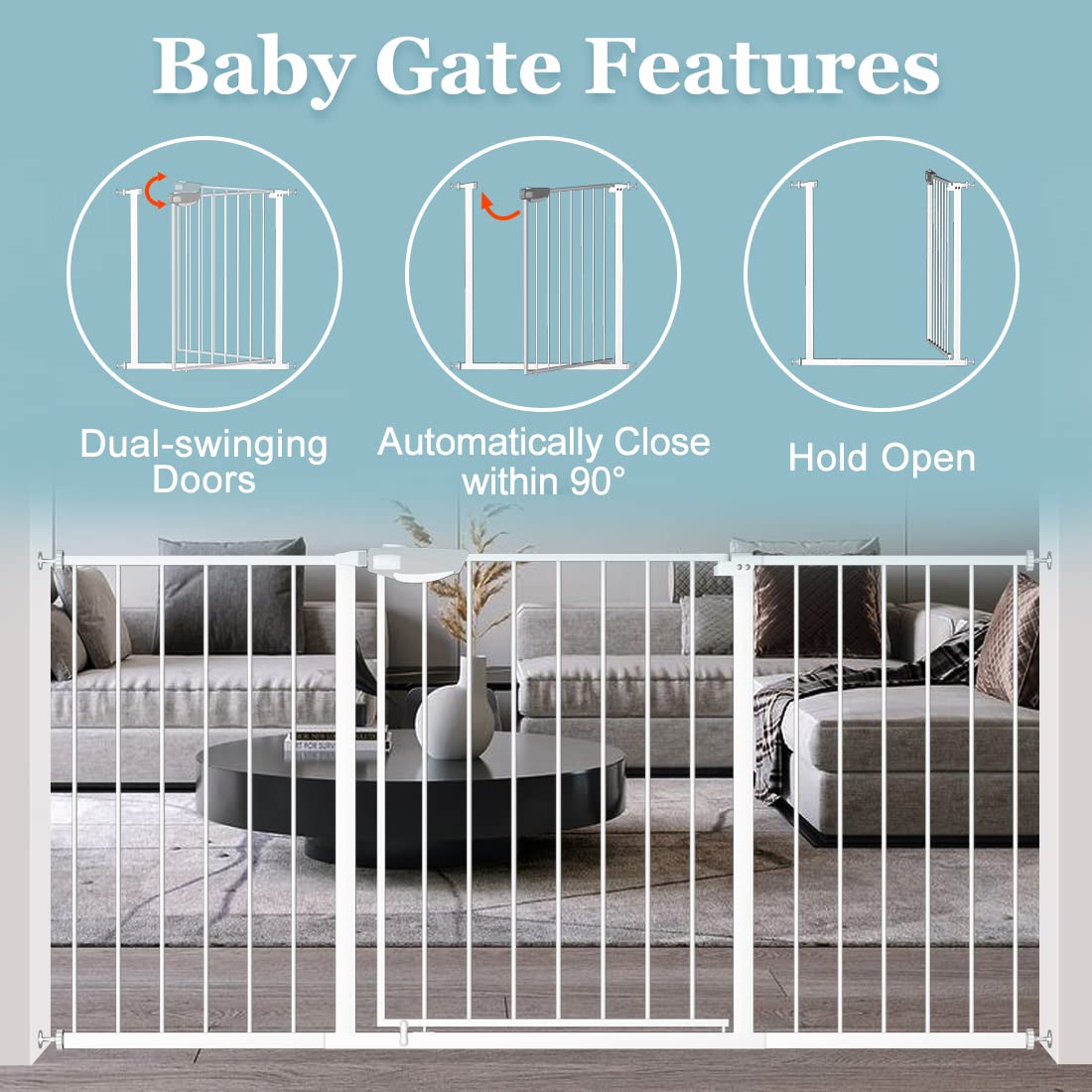 WAOWAO Triple Lock Baby Gate Extra Wide 67.32-72.04