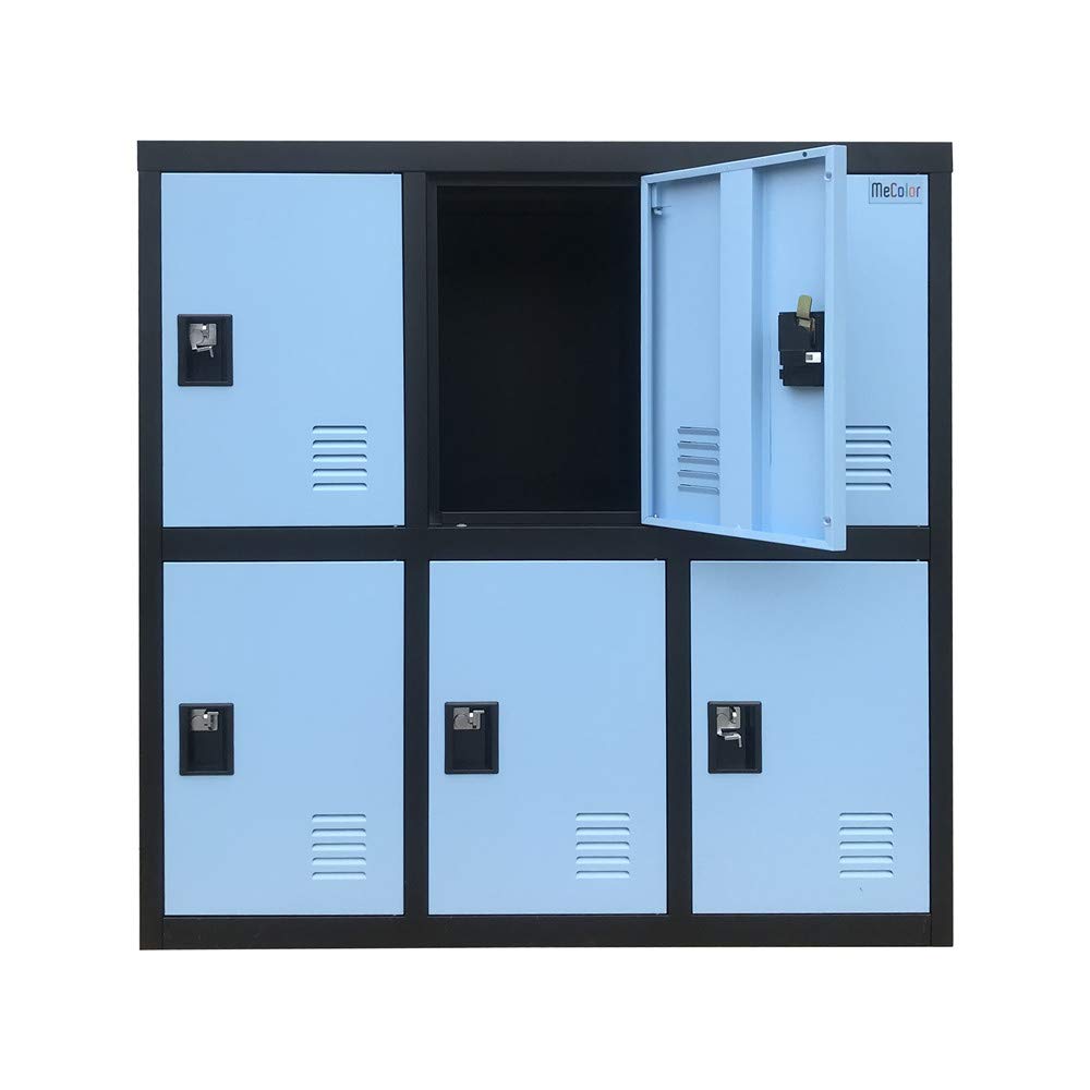 MECOLOR Metal Kids Locker for Girls - 6-Drawer Storage Organizer for Bedroom & Playroom - Holds Clothes, Bags, Toys, Books - Blue with Padlock - Perfect for School, Home, and Kids Room Organization