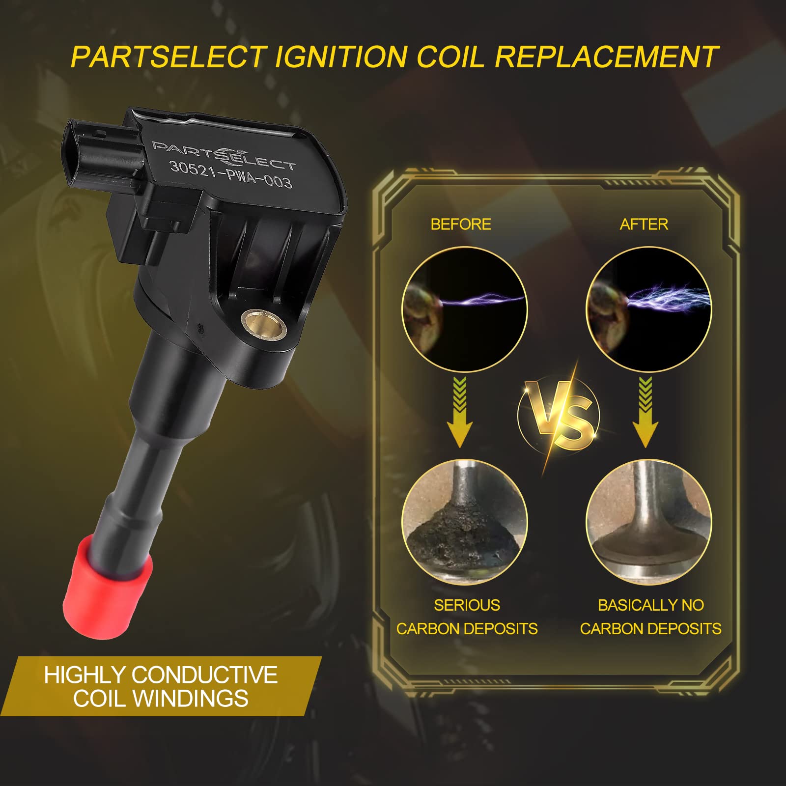 Honda Civic Hybrid 2003-2011 1.3L L4 Ignition Coil Pack Set of 8 - Replacement for OE C1408 5C1405 30521PWAS01 30521PWA003 - Perfect for Engine Tune-Up & Performance Enhancement