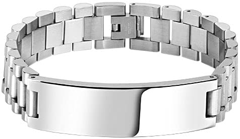 Stainless Steel ID Bracelet for Men & Women - Engravable Personalized Nameplate Bracelet - Durable & Stylish for Everyday Wear, Travel & Medical Alert
