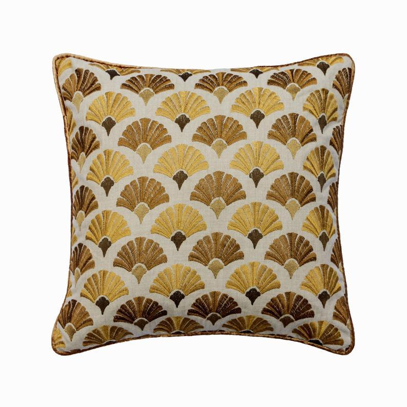 Autumn Flourish Beige Cotton Decorative Euro Sham Pillow Cover - Soft Luxury Bedding for Fall Home Decor | Perfect for Master Bedroom, Guest Room & Cozy Living Room