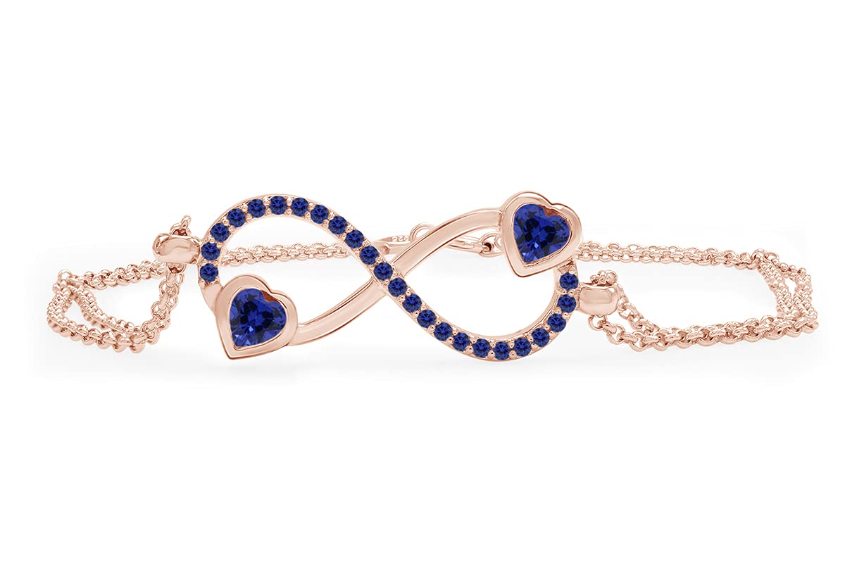 AFFY Simulated Gemstone Infinity Heart Chain Bracelet - 14k Rose Gold Plated Sterling Silver Jewelry for Women, Perfect Gift for Valentine's Day, Anniversary & Special Occasions